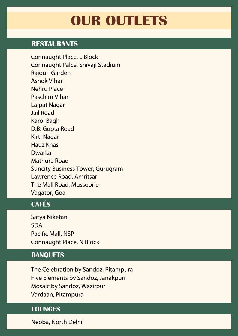 Cafe Sandoz - Vagator, Goa menu