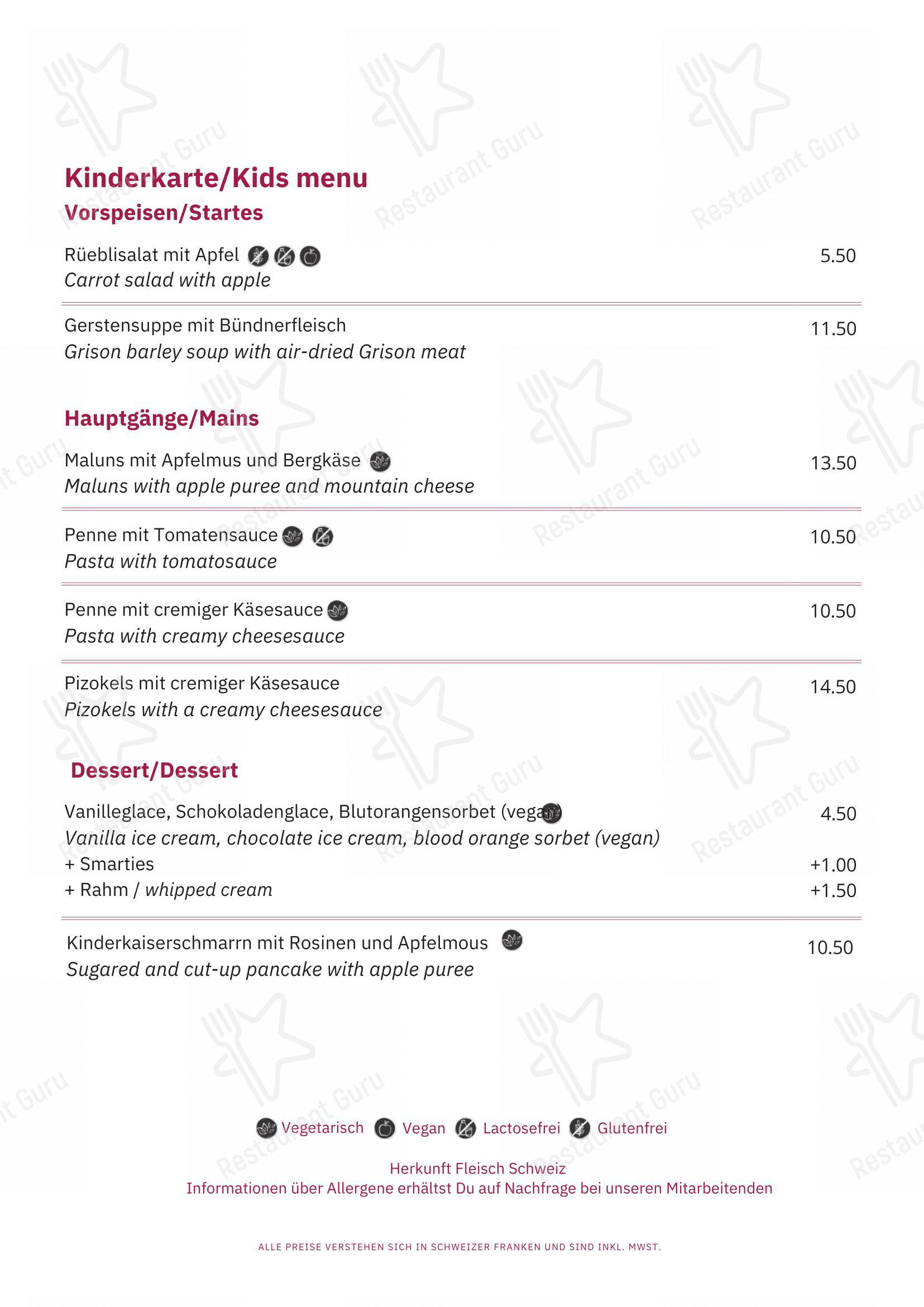 Menu per Restaurant Capalari in Falera