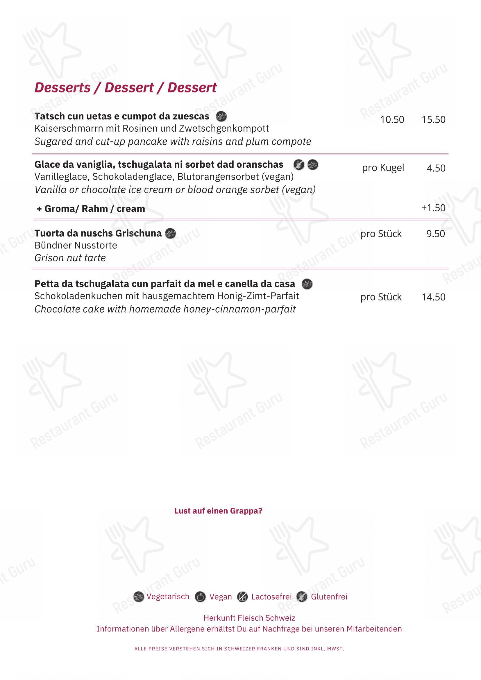 Menu per Restaurant Capalari in Falera