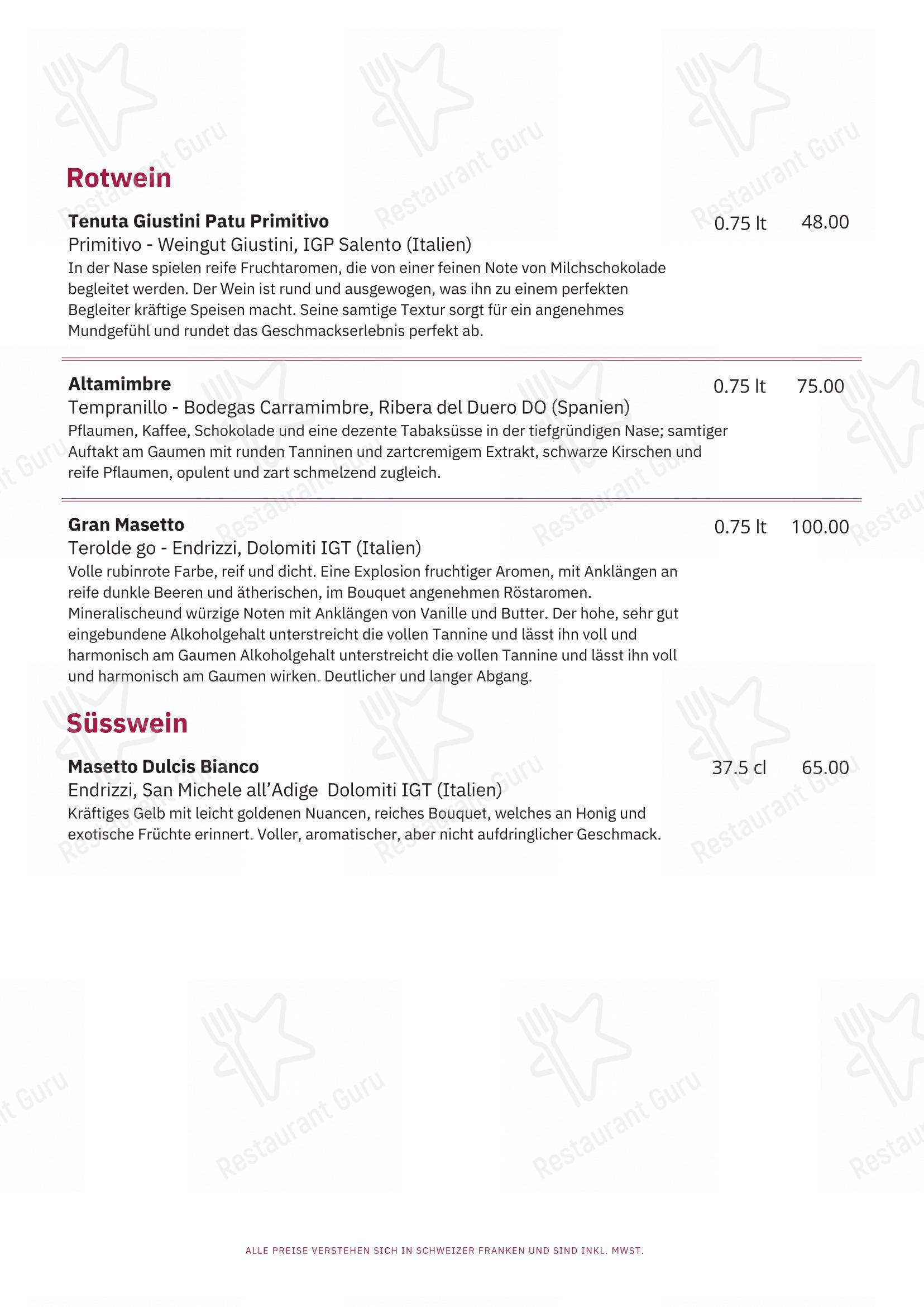 Restaurant Capalari in Falera - Menu bar