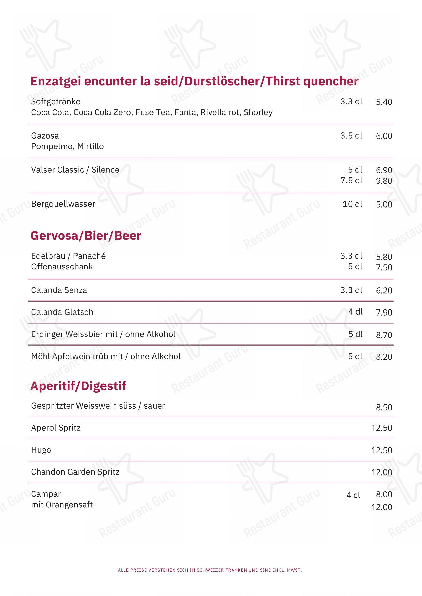 Restaurant Capalari in Falera - Menu