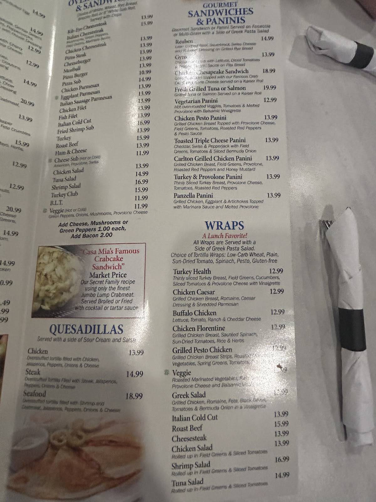 Casa Mia Menu White Marsh