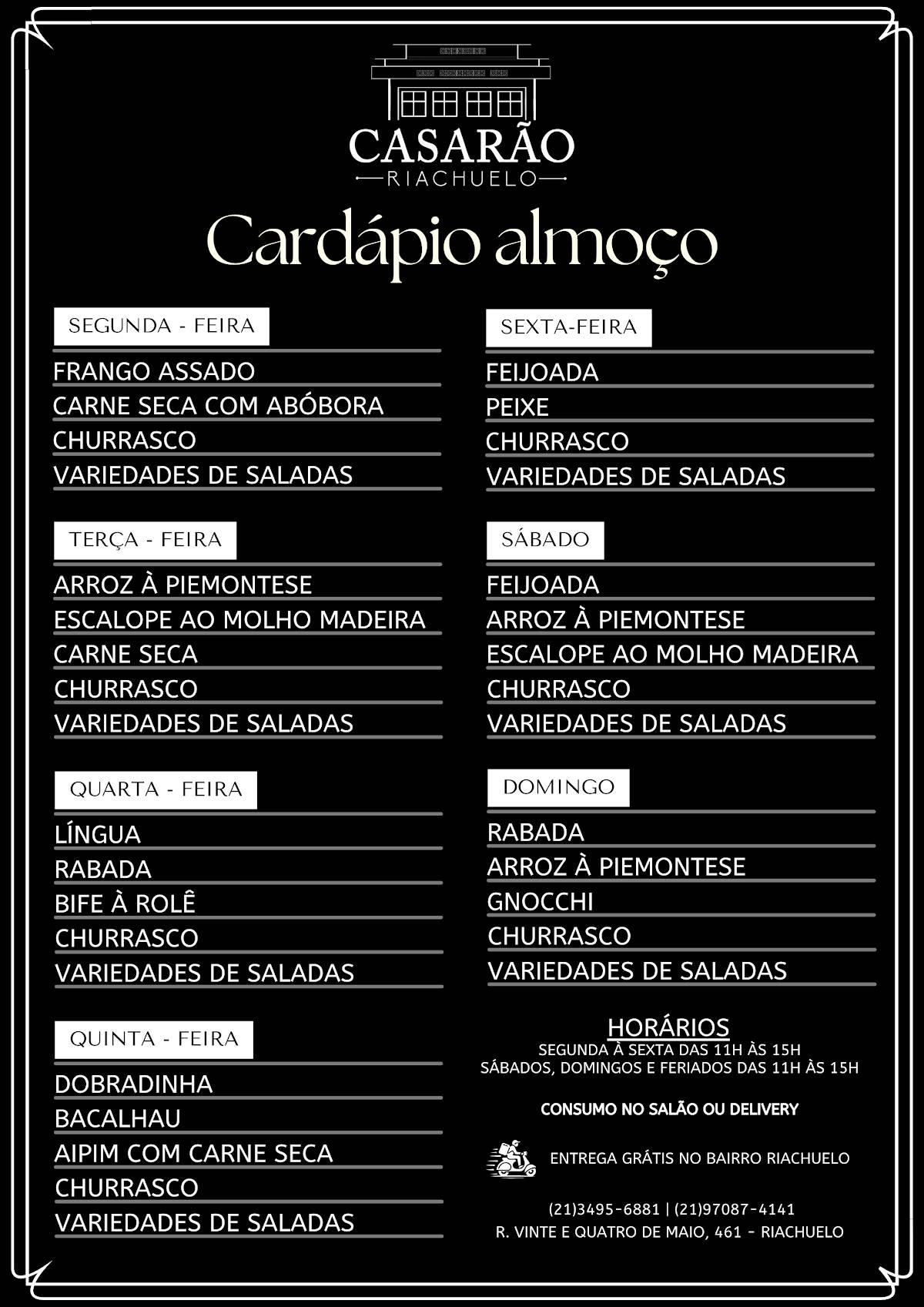 Casarão Riachuelo Restaurante e Pizzaria cardápio