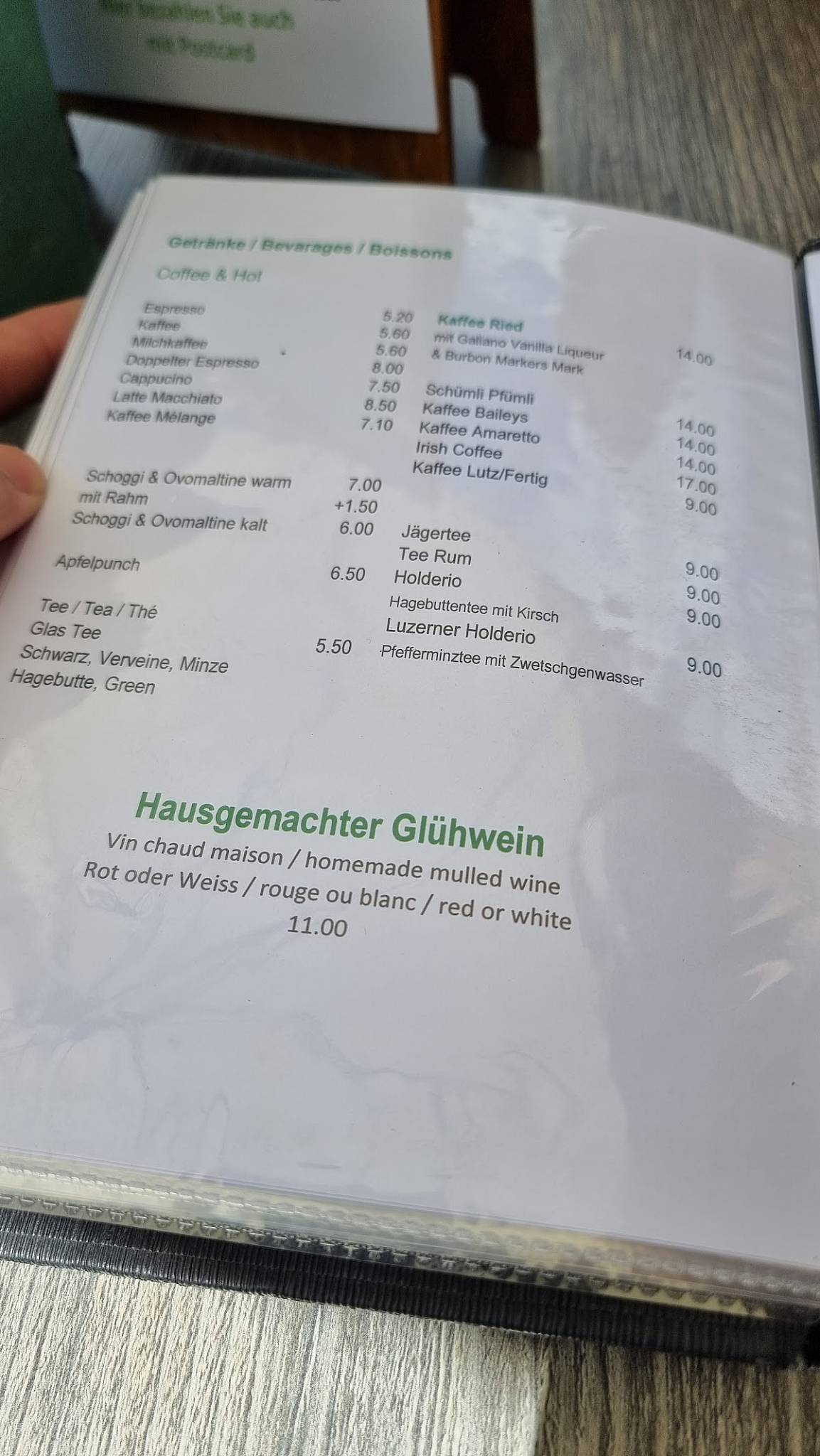 Menu di Restaurant Chalet Ried 