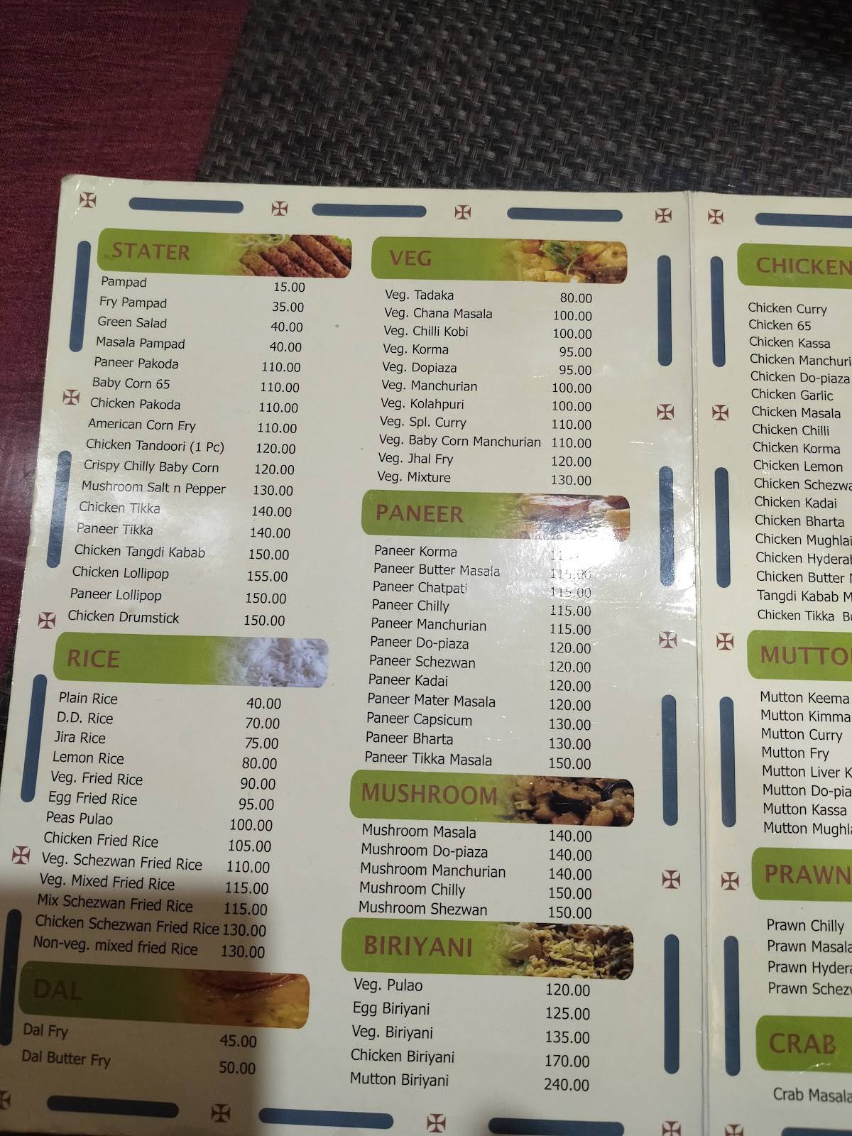 Chancellor Restaurant menu