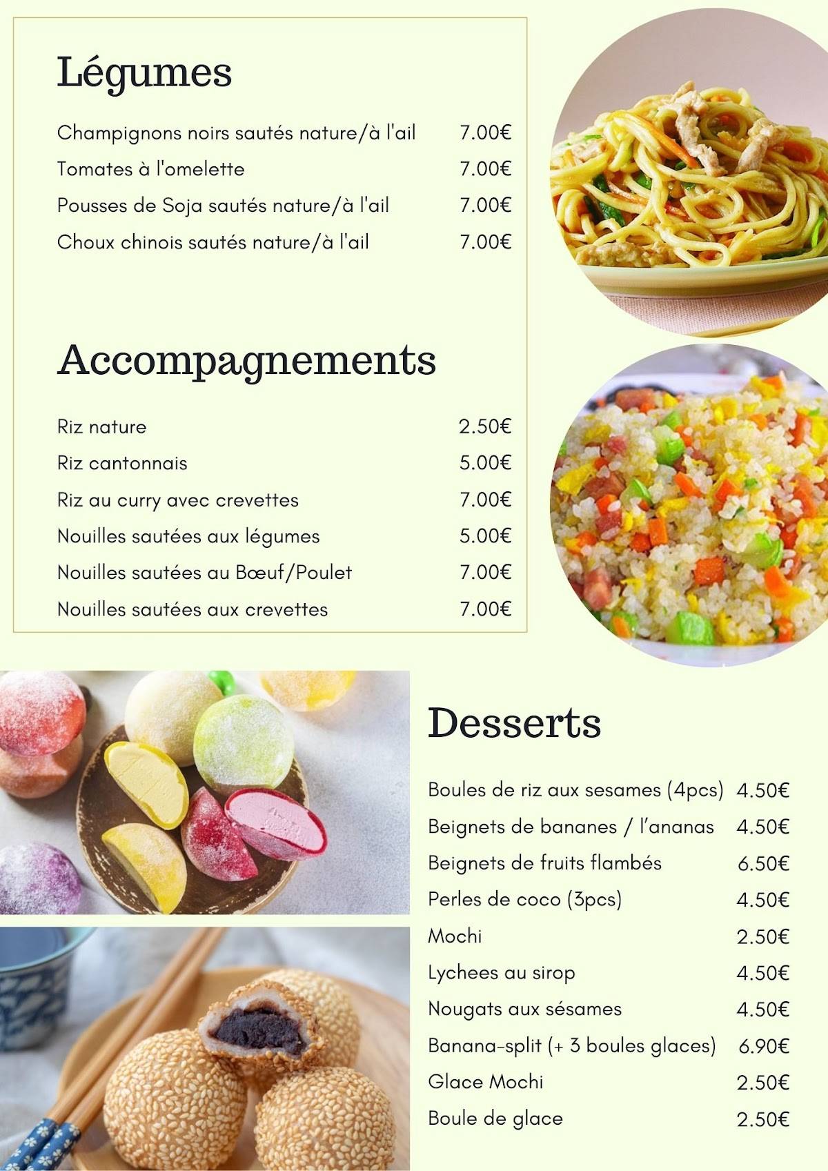 Menu de Restaurant Chen