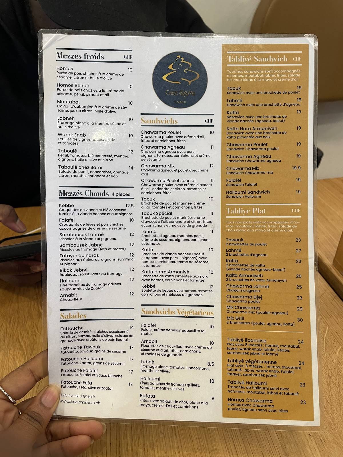 Menu di Chez Sami Snack 