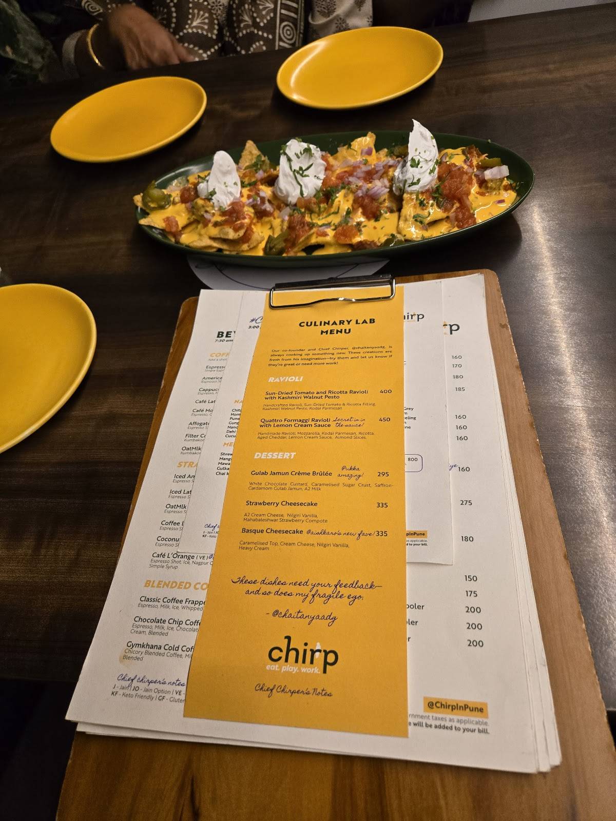 Chirp - Eat. Play. Work. menu