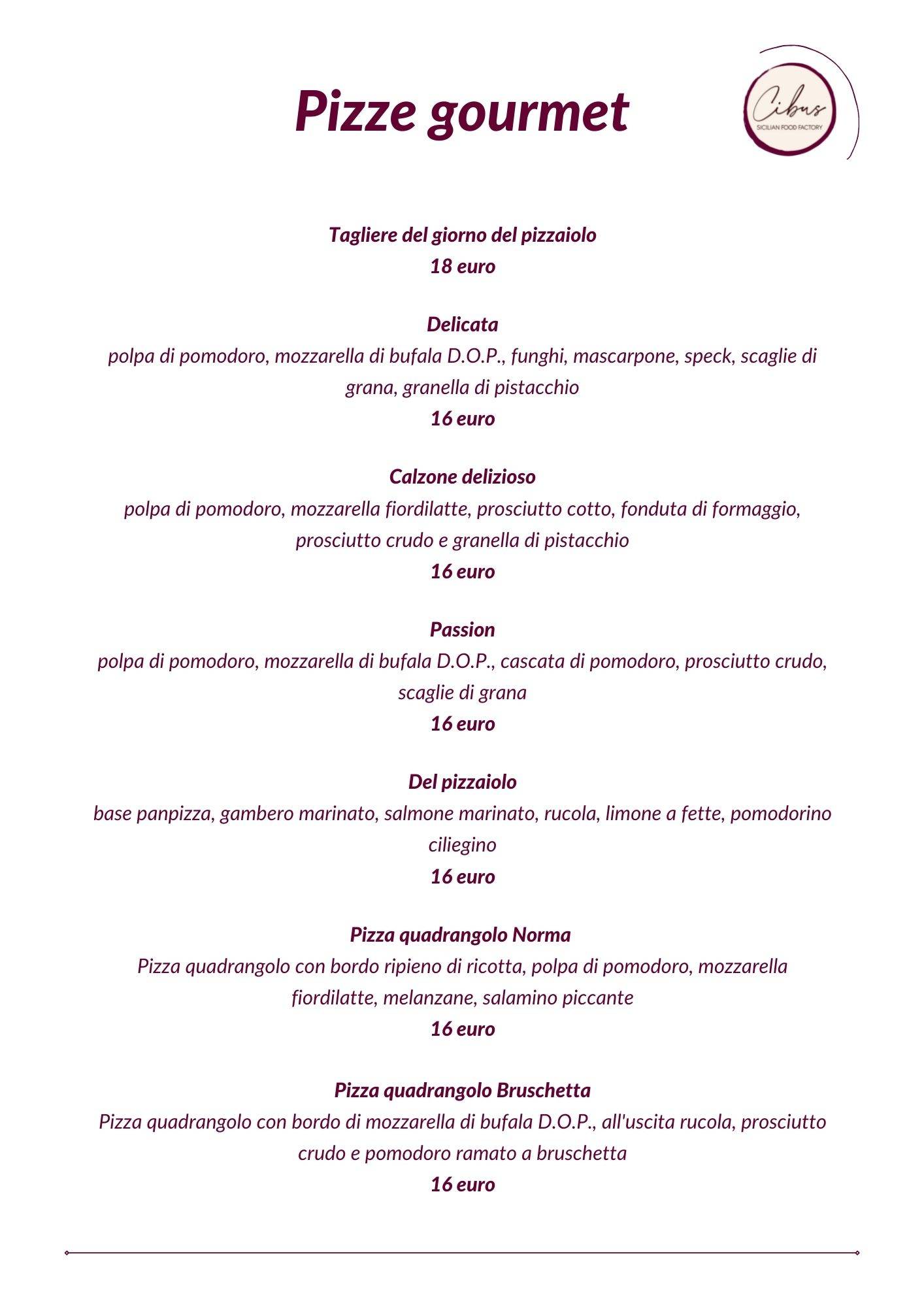 Menu di Cibus Sicilian Food Factory 