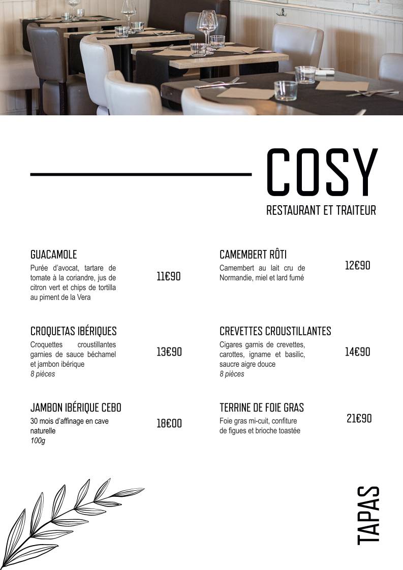 Menu de Cosy Restaurant