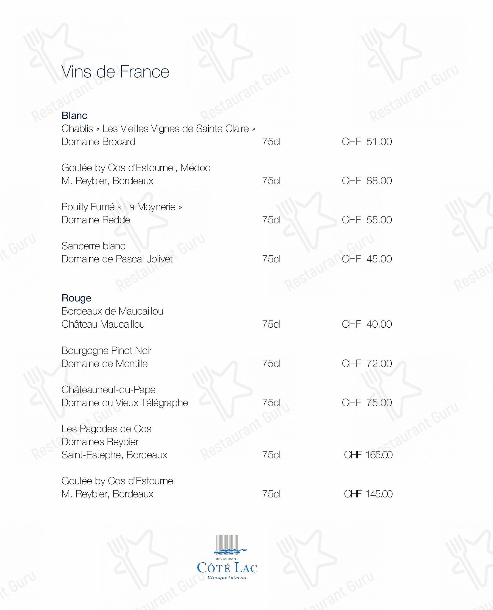 Menu di Restaurant Côté Lac - Menu