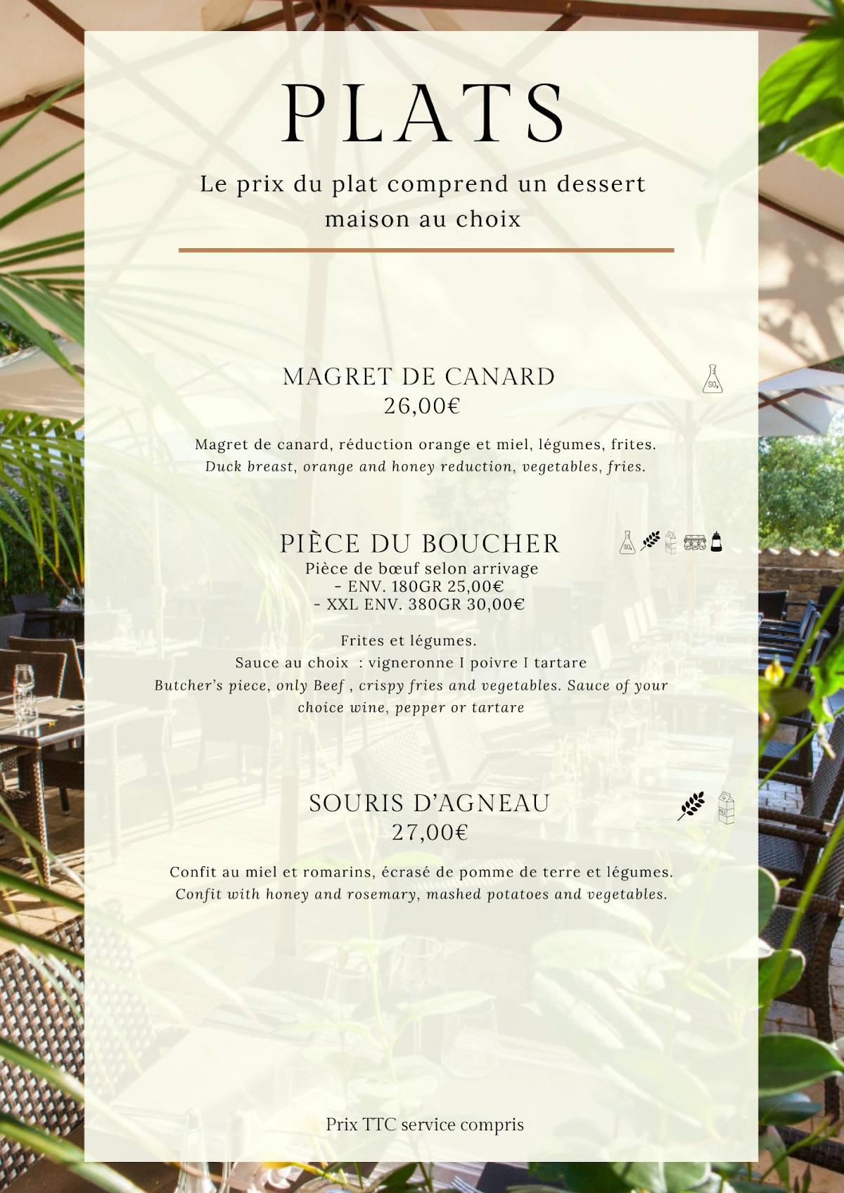Menu de Côté Terrasse