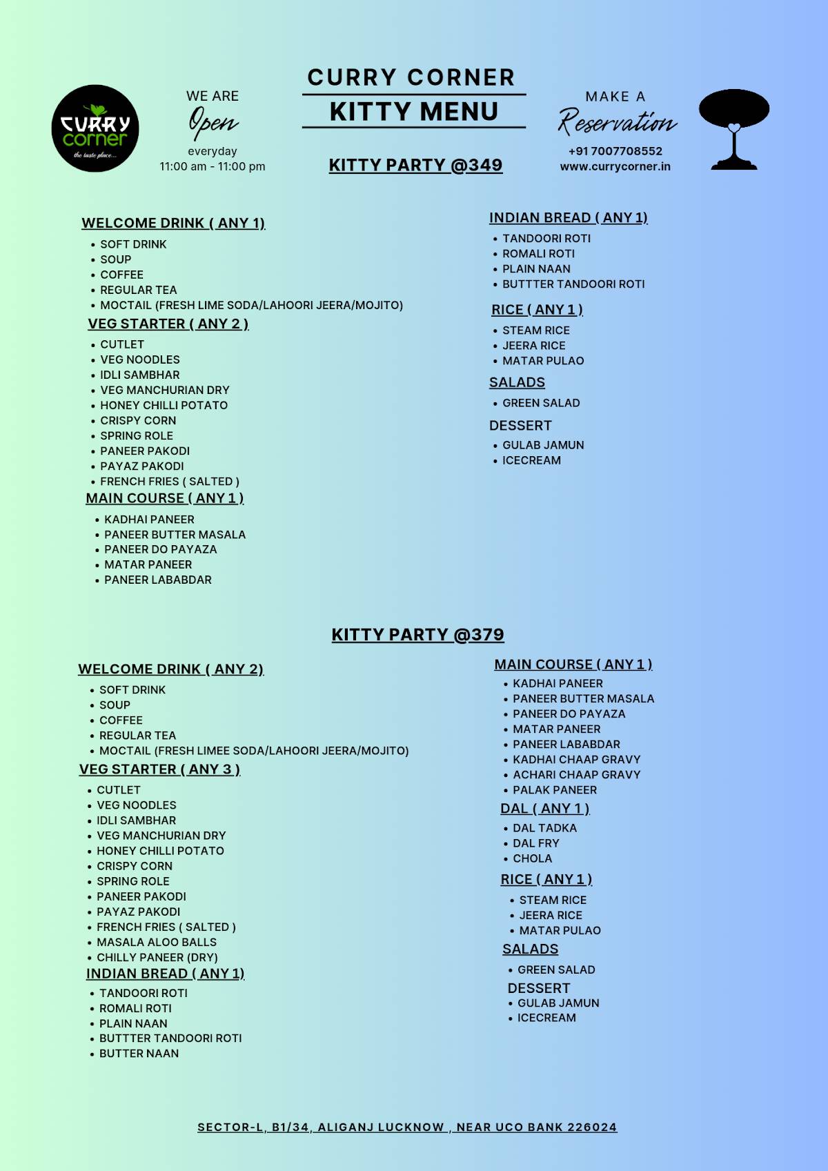 Curry Corner menu