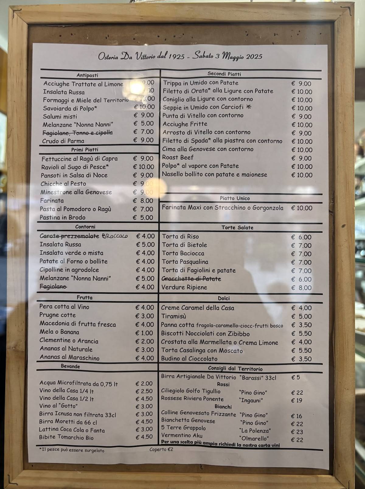 Menu di Da Vittorio 