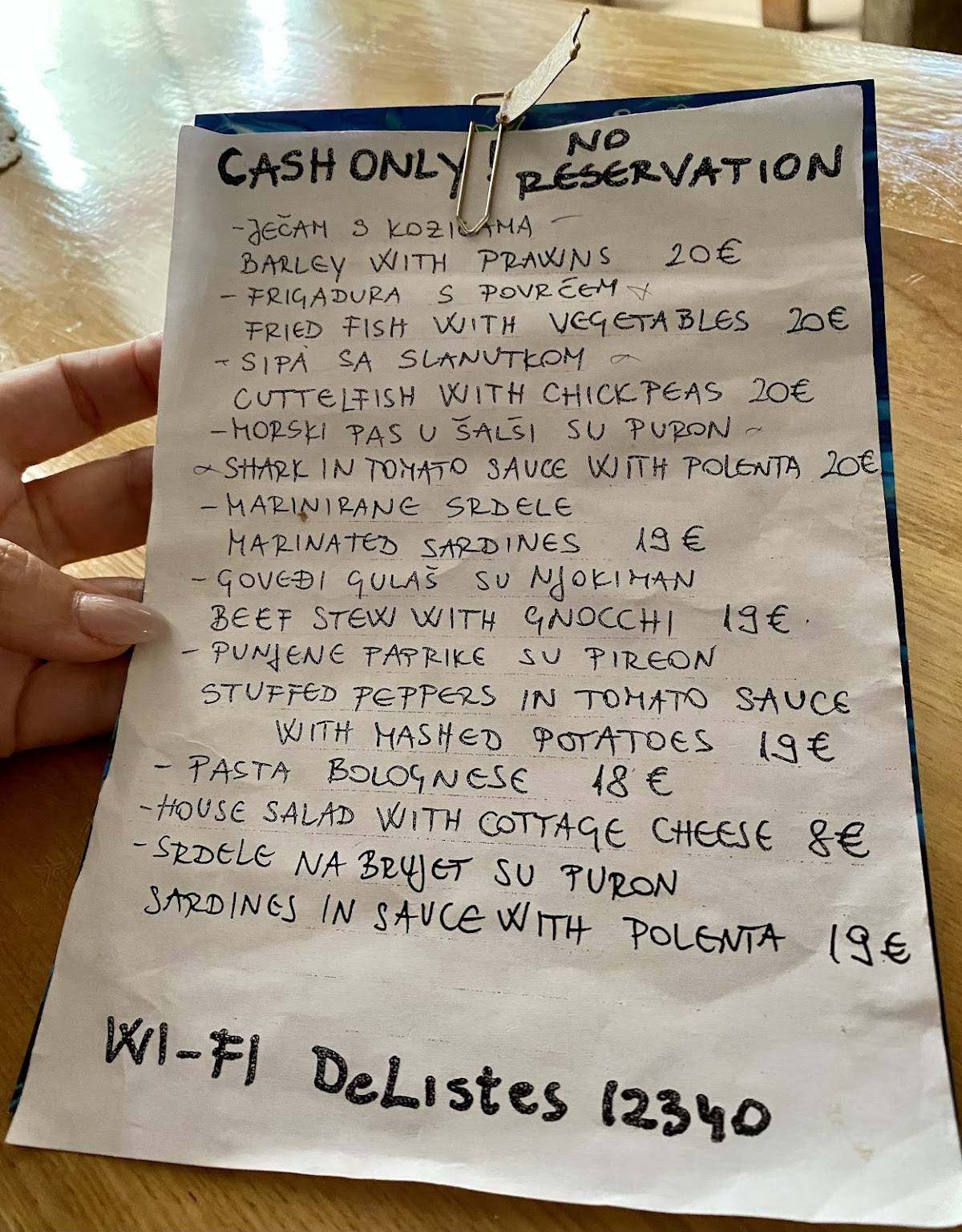 Menu di DeListes restaurant Split 