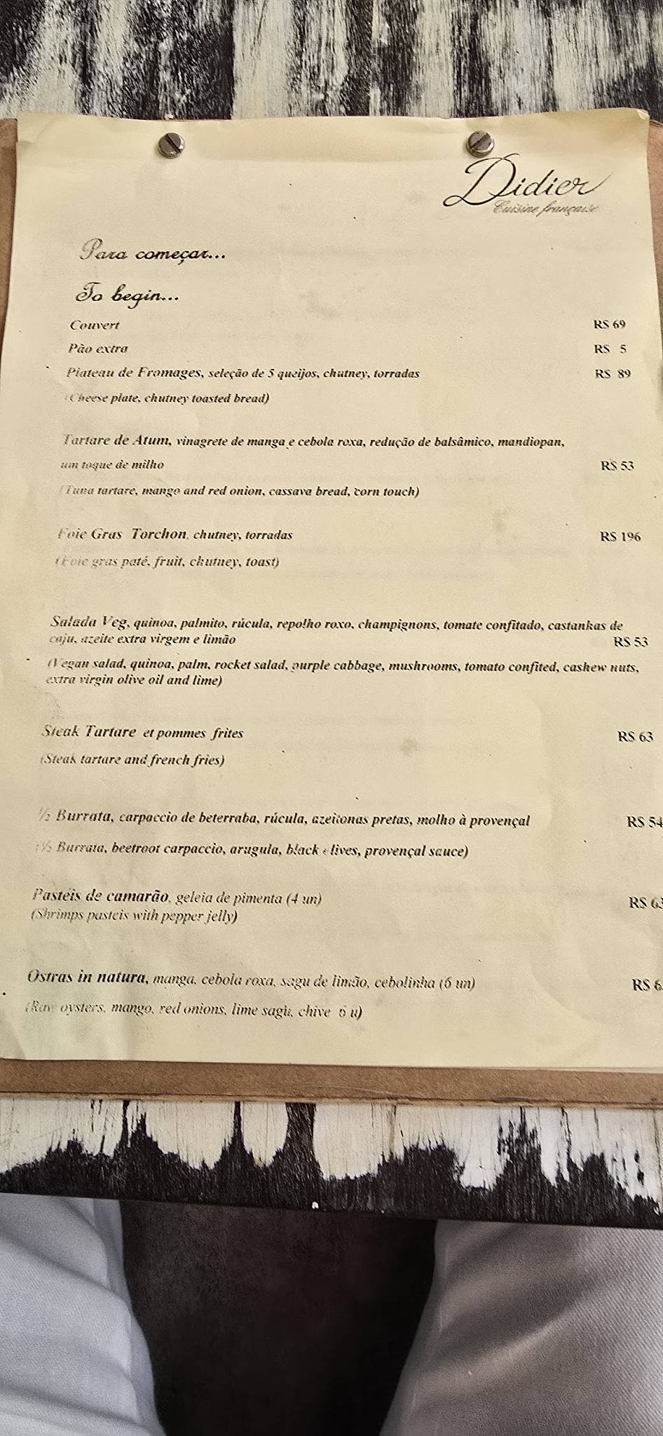 Didier Restaurante cardápio