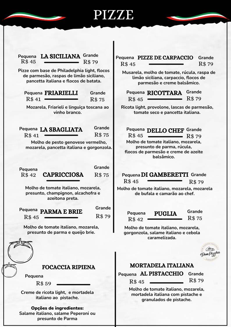 Dom Pizzeria Originale cardápio