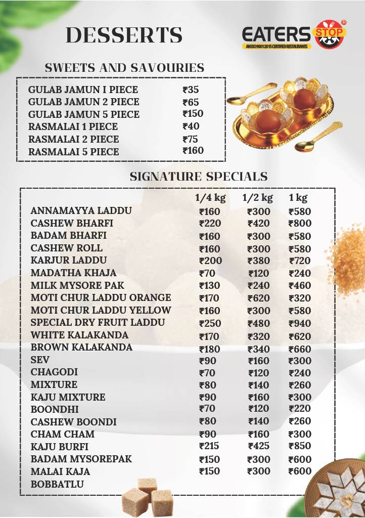 Eaters Stop Restaurant menu