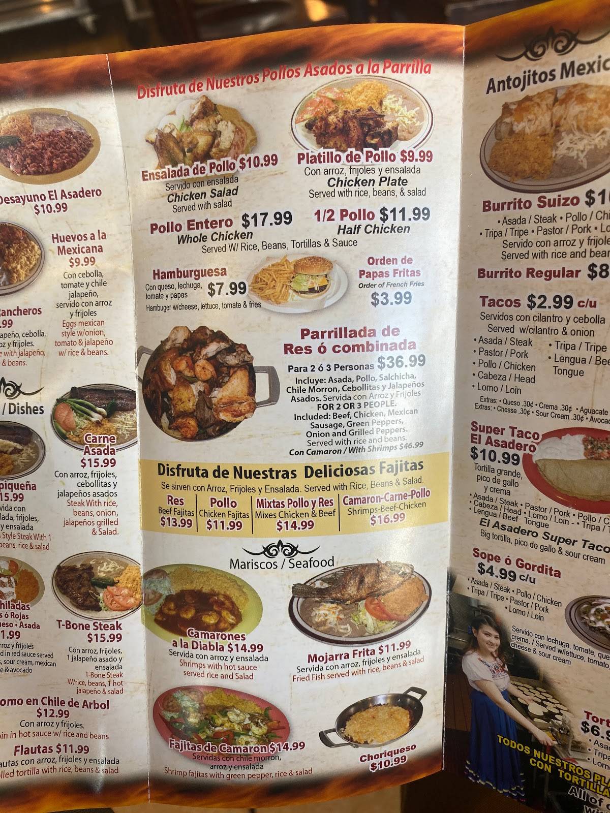 Menu at El Asadero restaurant, Melrose Park