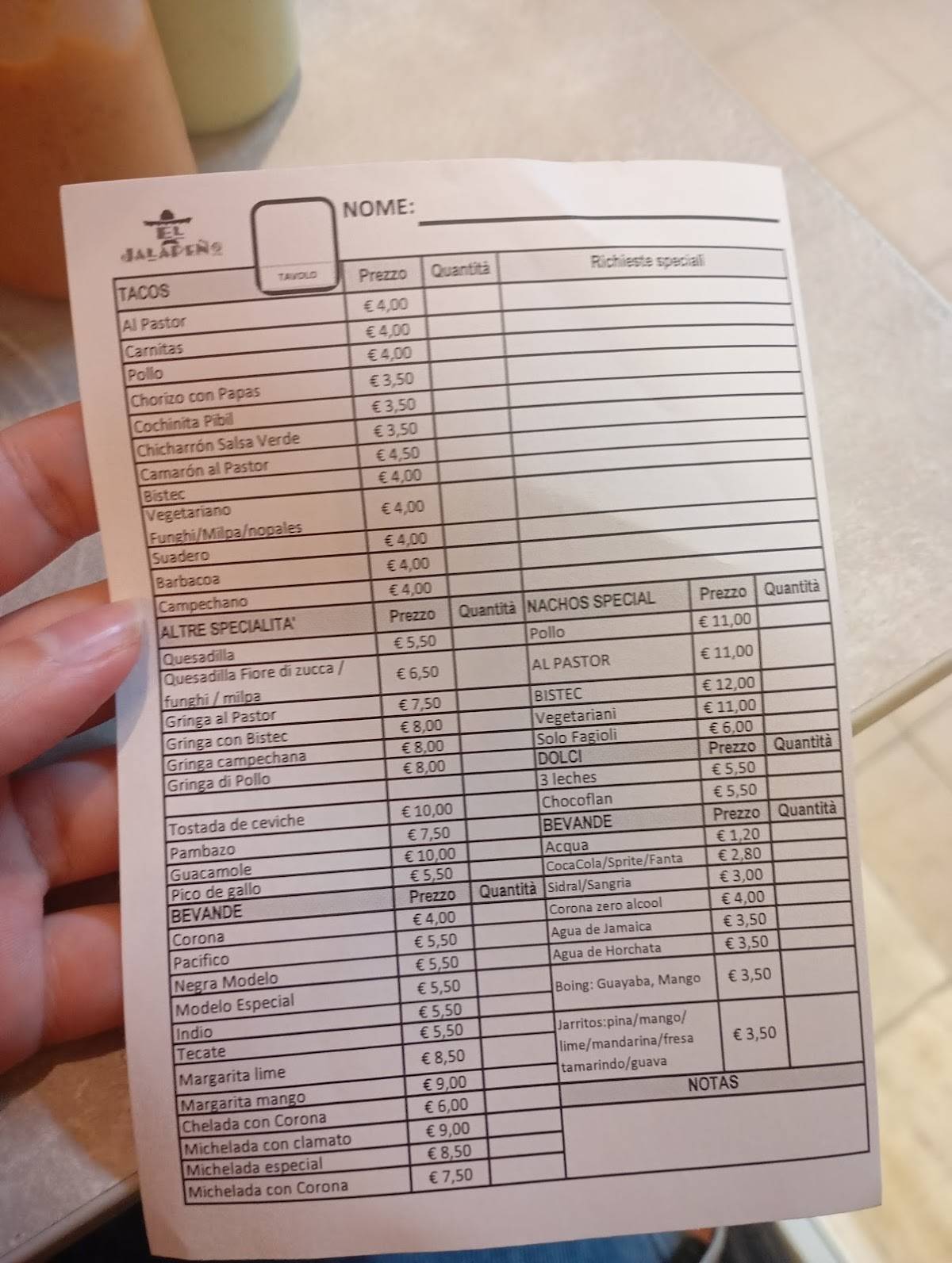 Menu de El Jalapeño