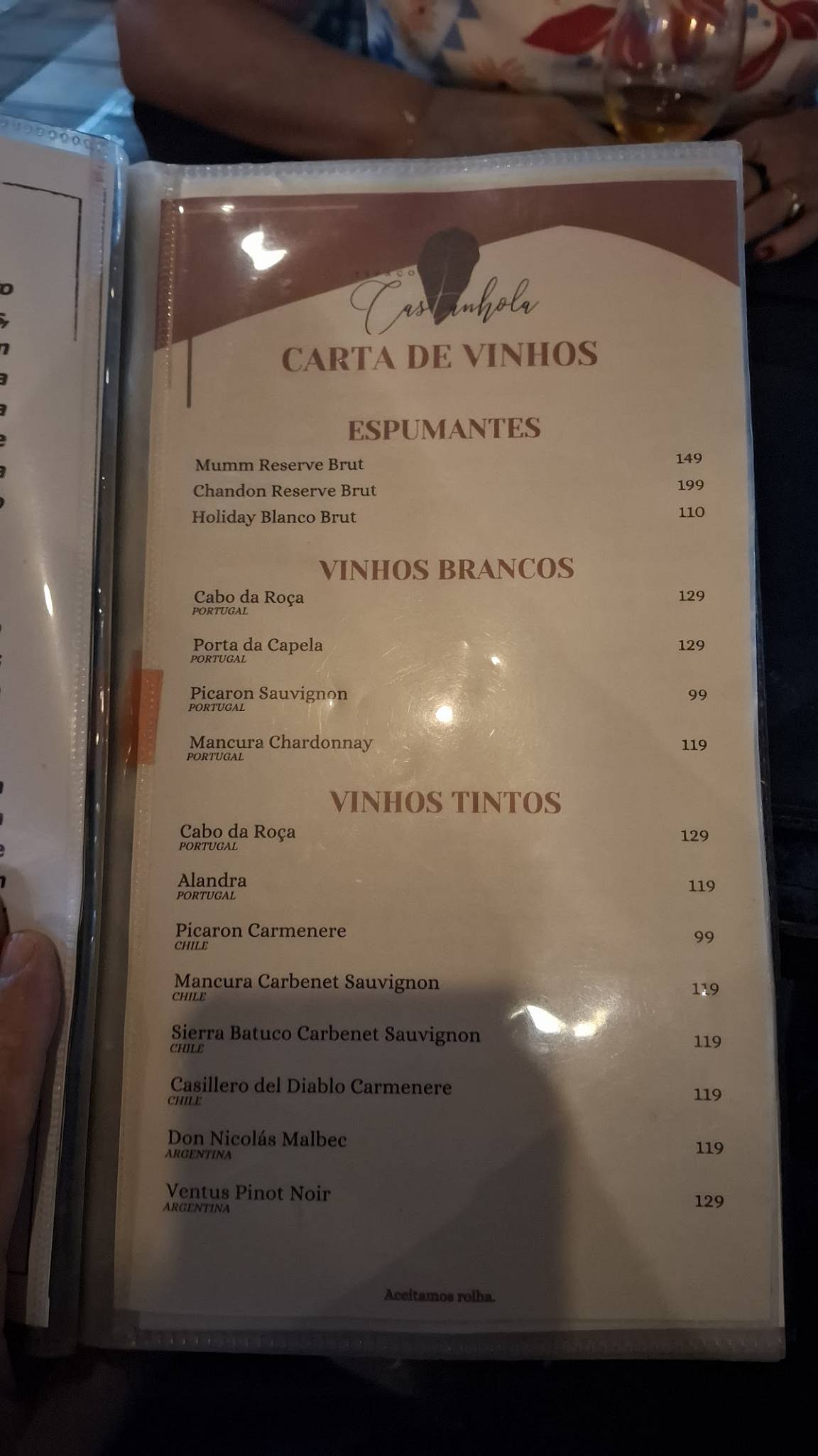 Espaço Castanhola cardápio