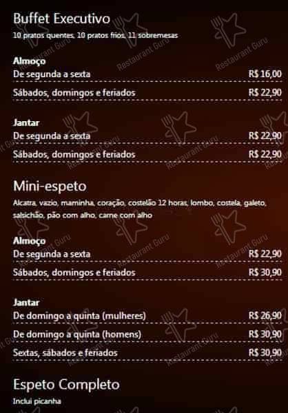 Restaurante Estrela Gaúcha cardápio