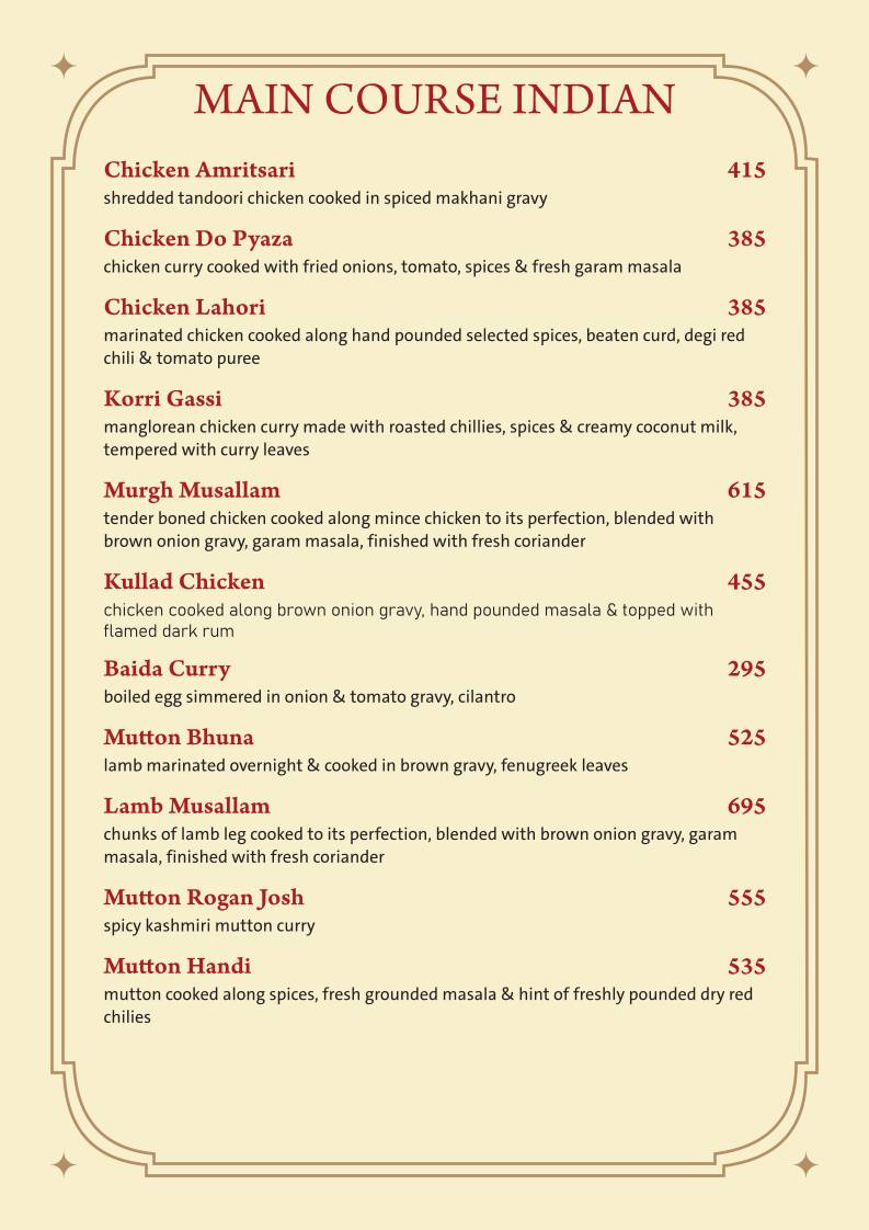 Farmhouse Garden Restaurant / Residency menu