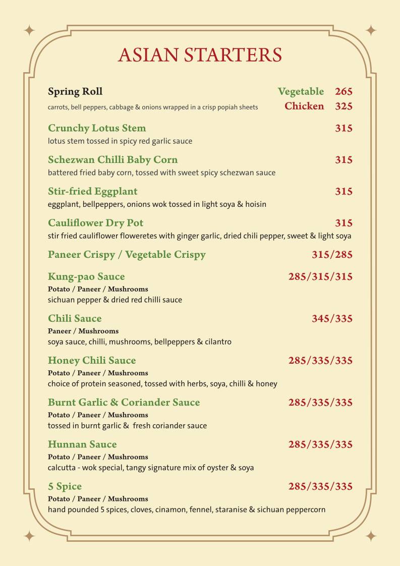 Farmhouse Garden Restaurant / Residency menu