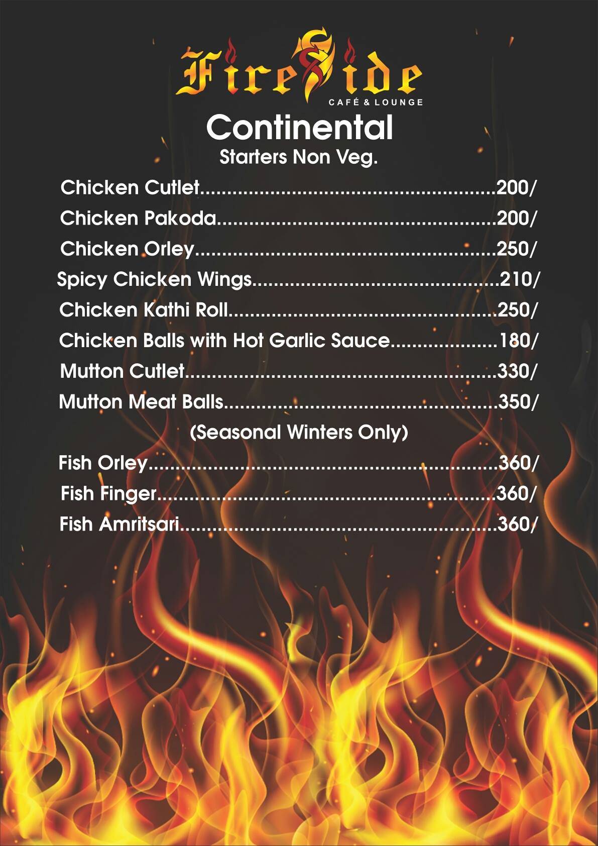 Fireside sky lounge menu