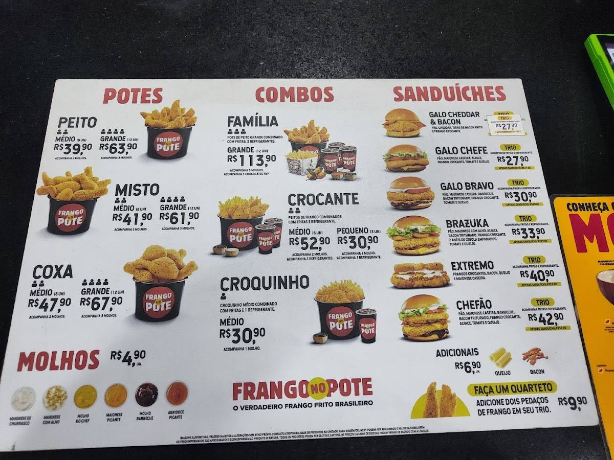 Frango no Pote cardápio