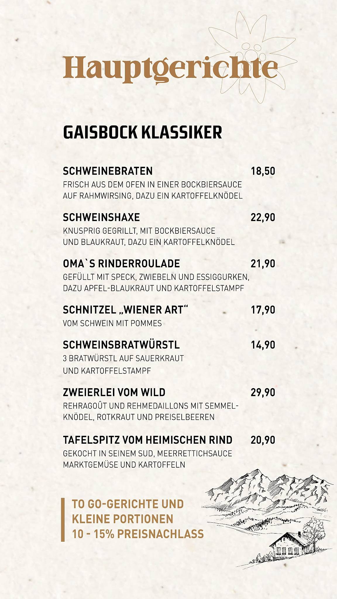 Menu de Gaisbock die Dorfalpe