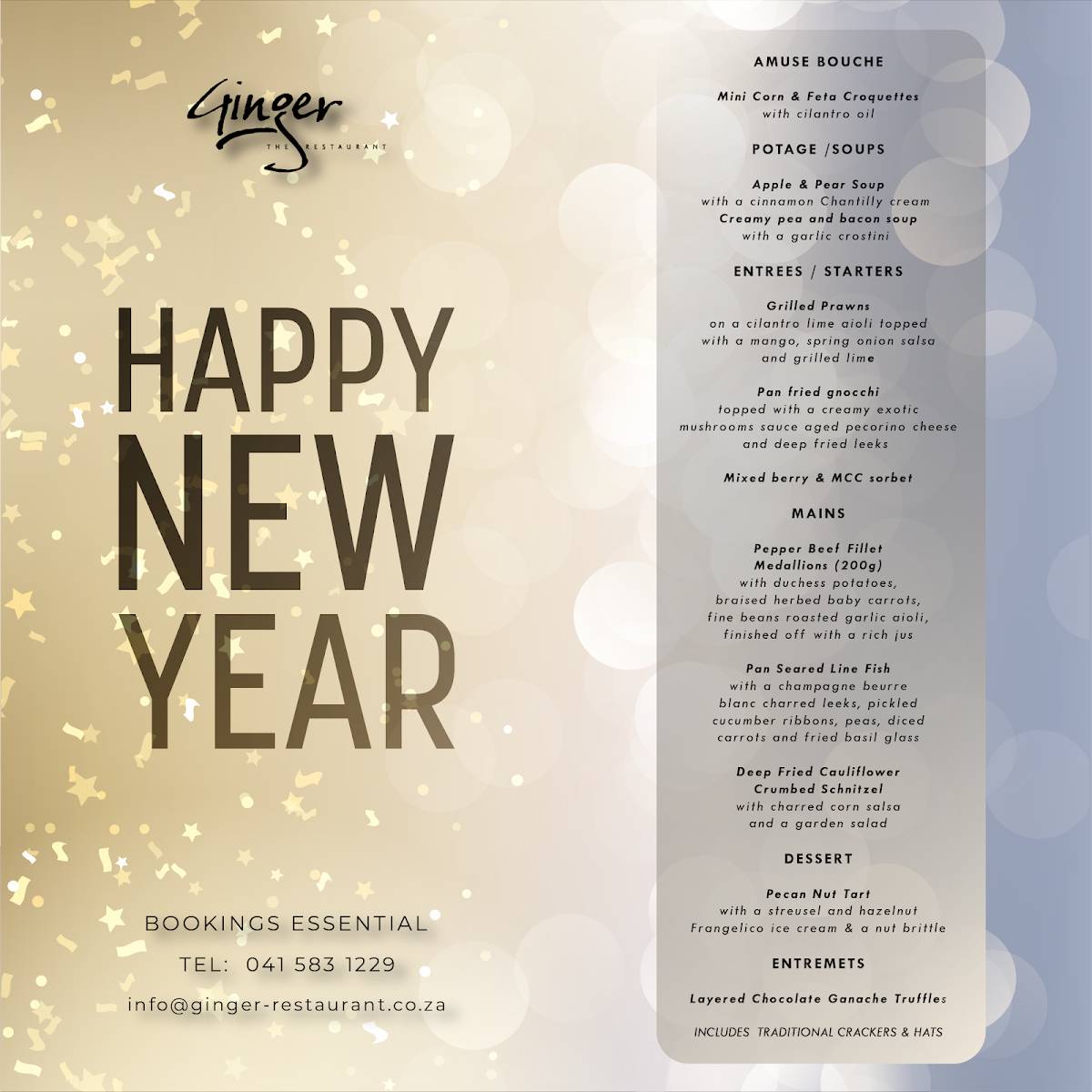 Menu de Ginger The Restaurant