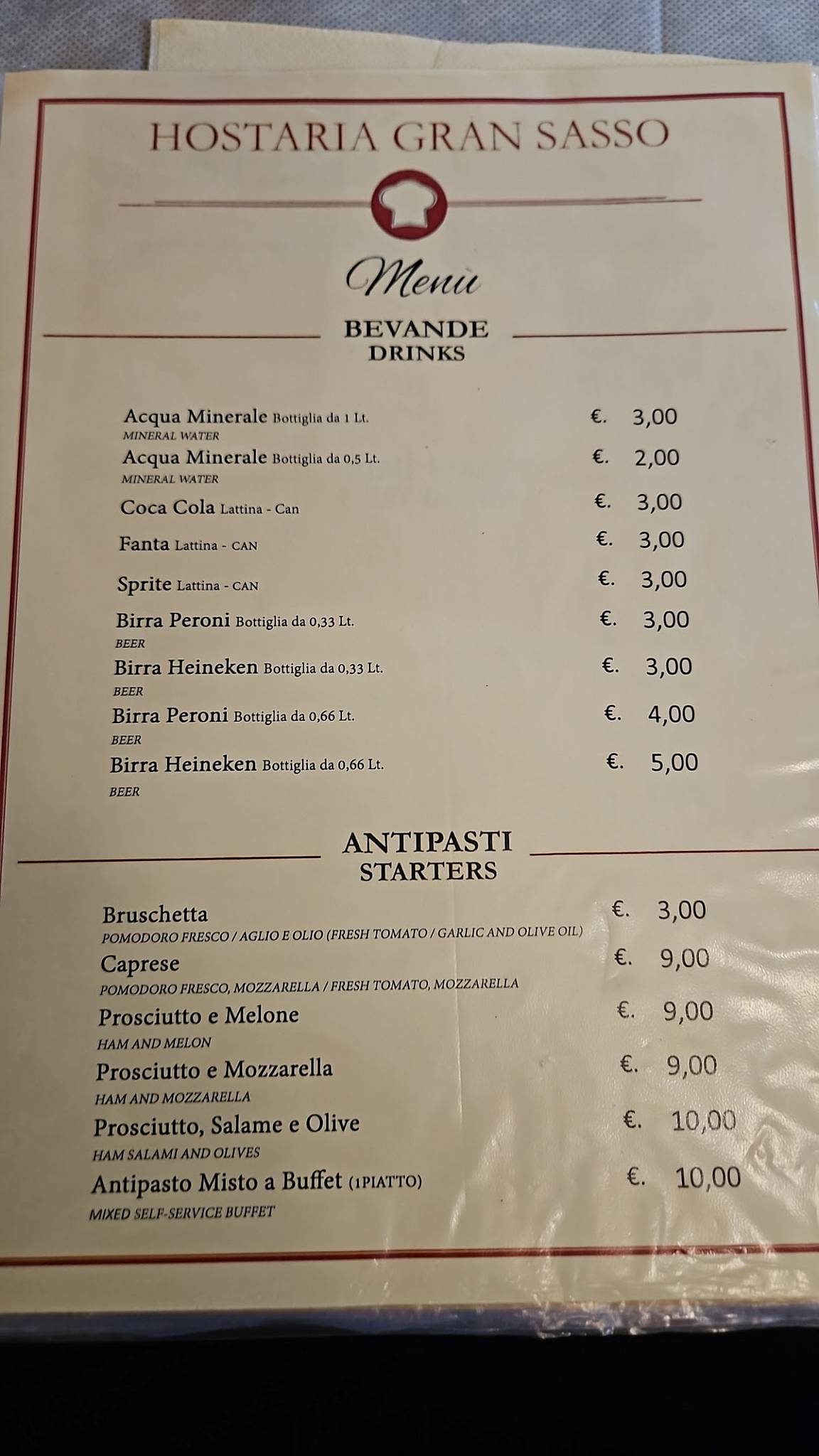 Menu di Gran Sasso 