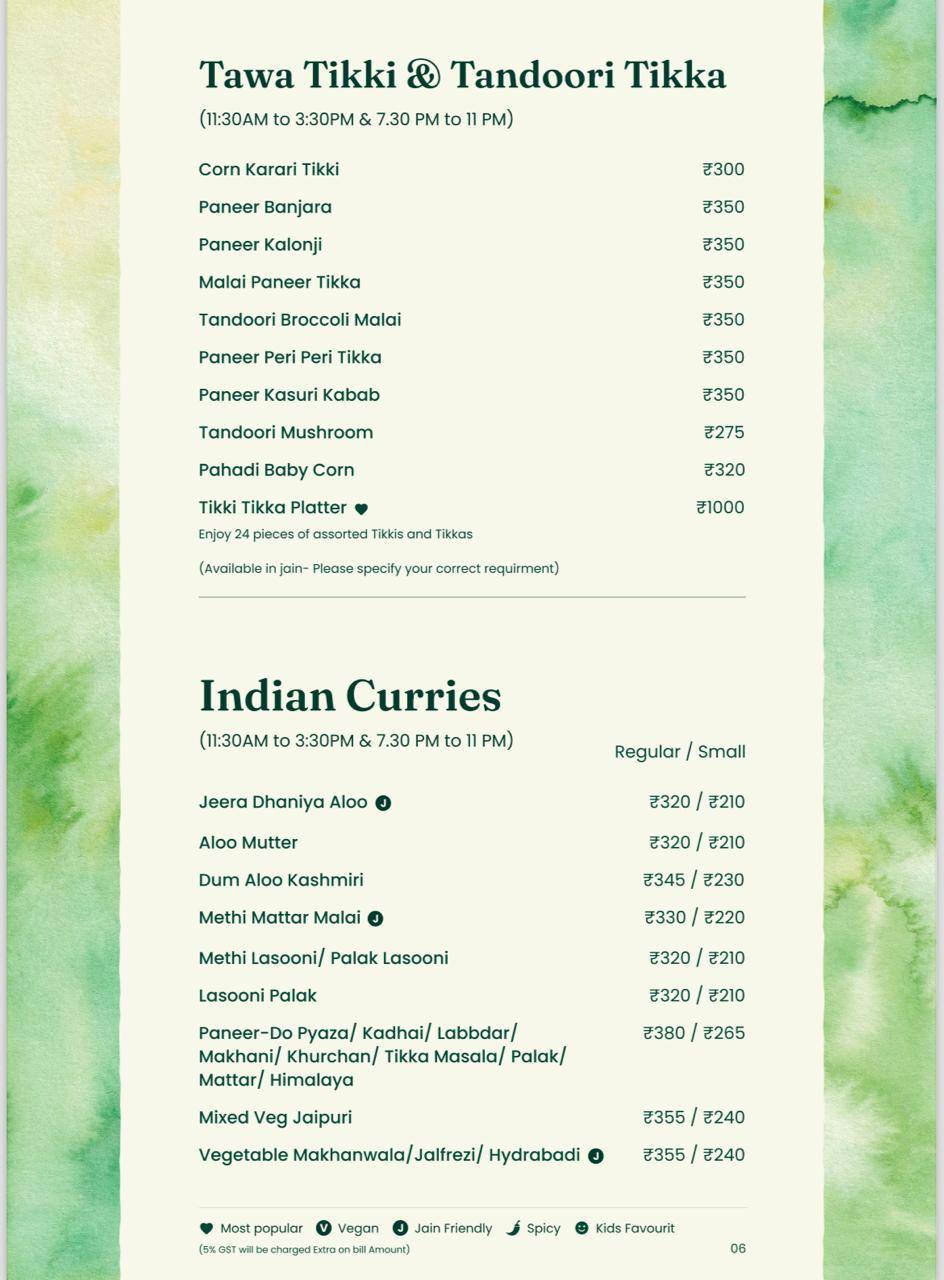 Green Signal Veg menu