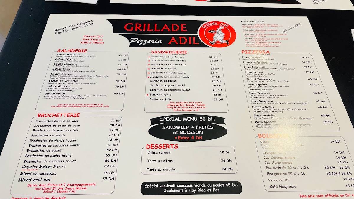 Menu de Grillade Adil