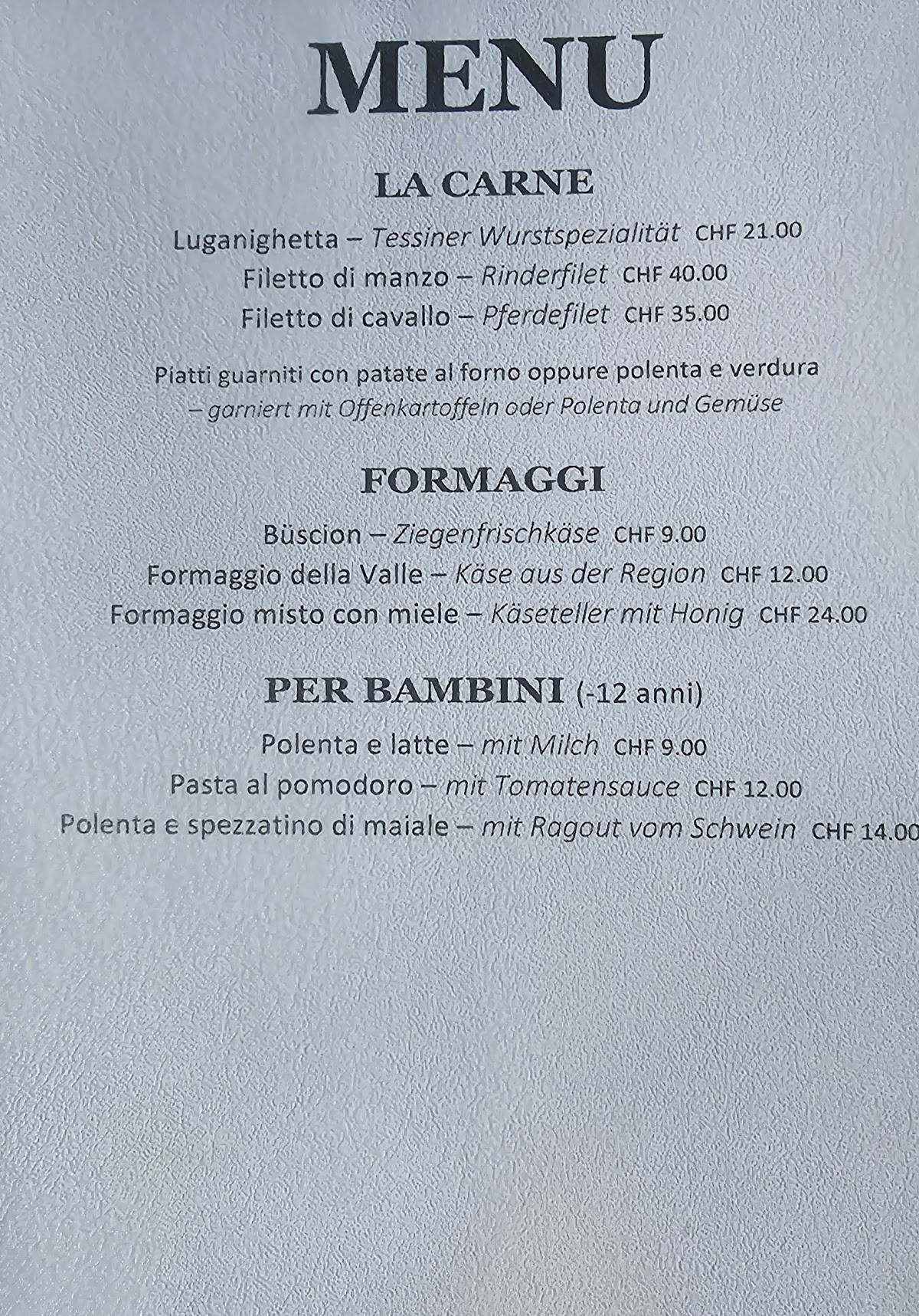 Menu di Grotto Brunoni 