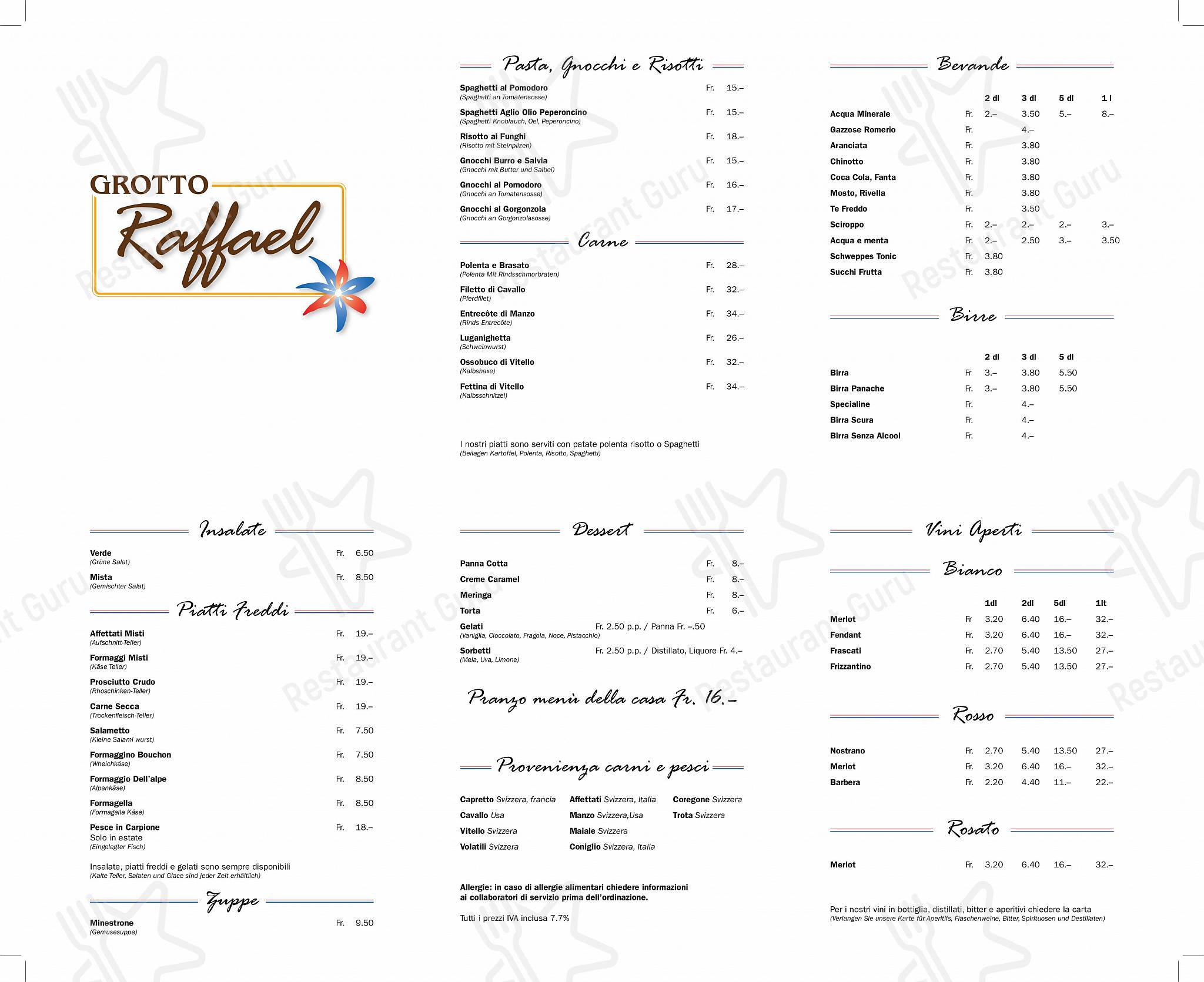 Grotto Raffael in Losone - At Home Catering Menu