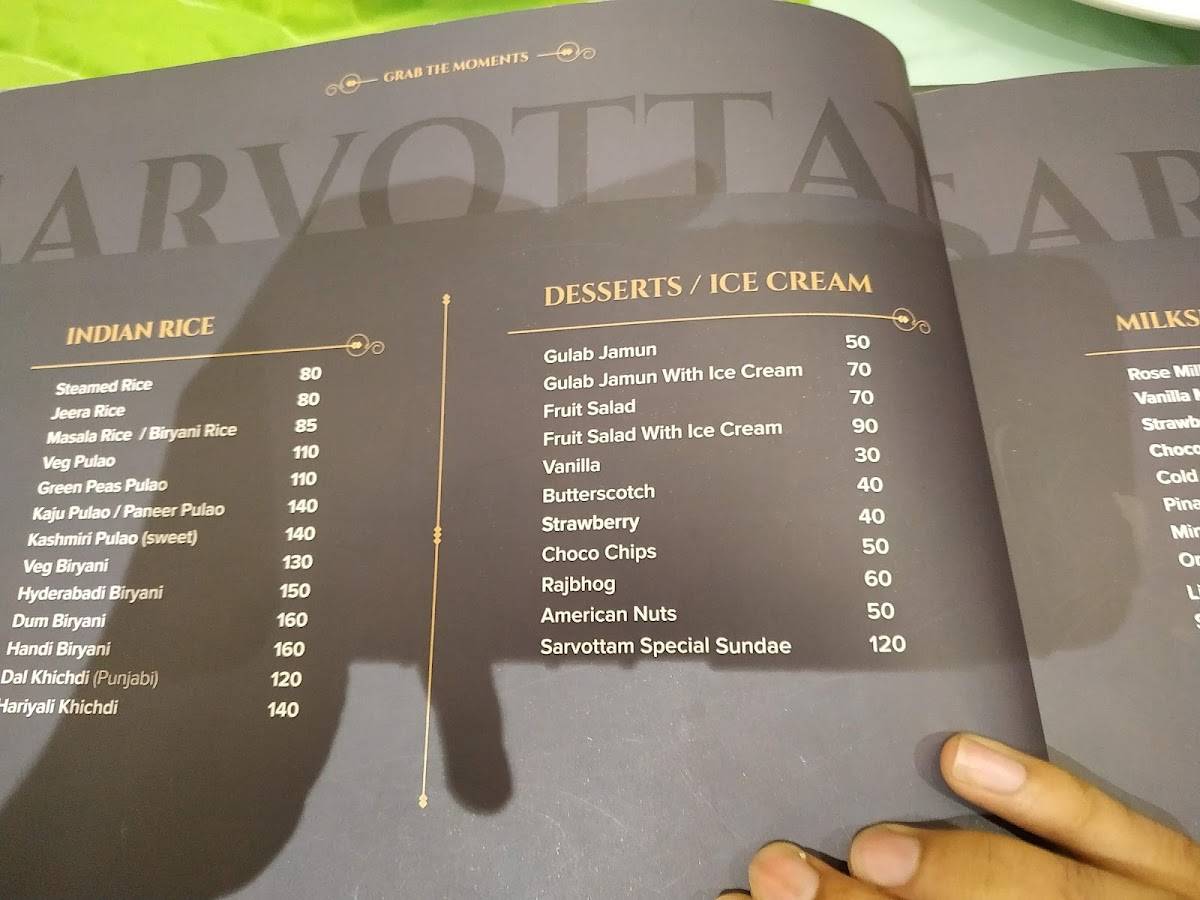 HOTEL SARVOTTAM menu