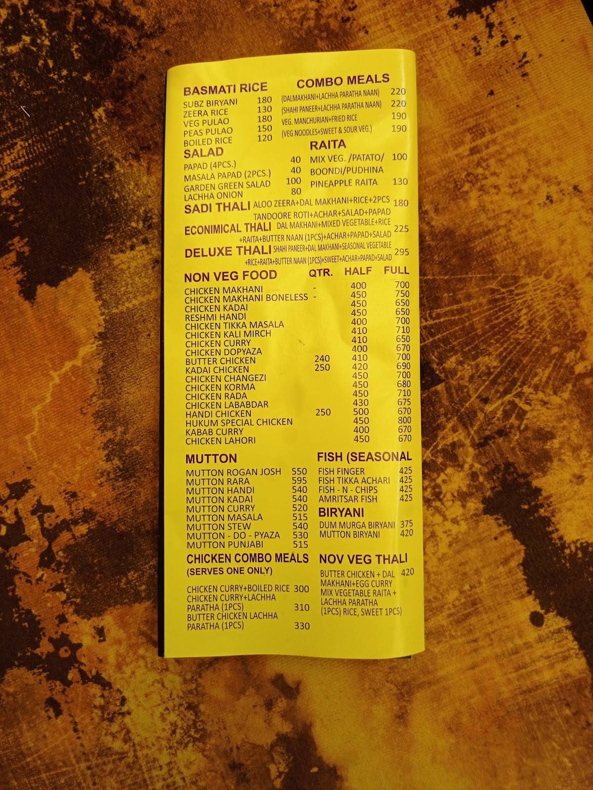 HUKUM THE FAMILY RESTAURANT menu