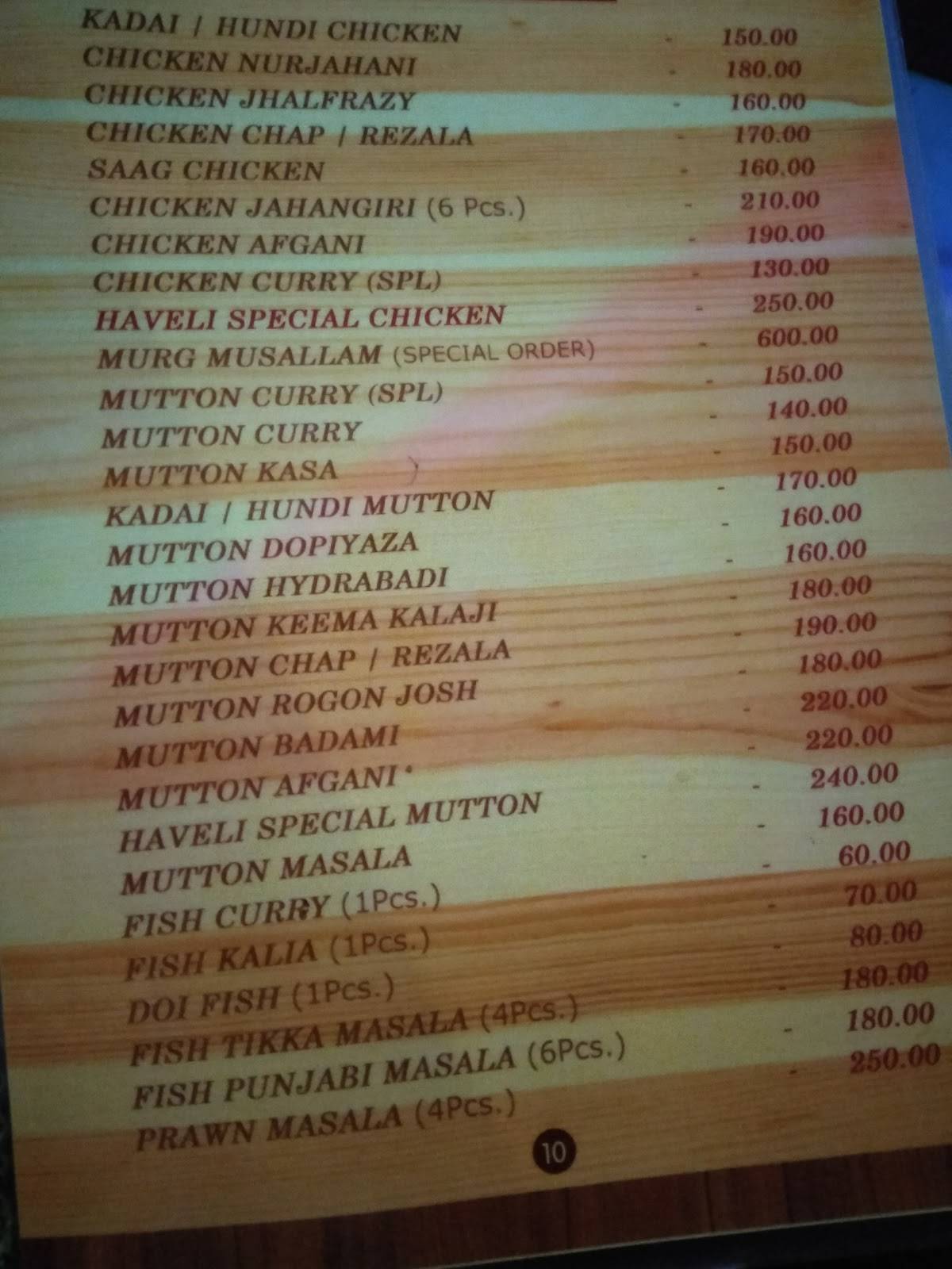 Menu At Haveli Berhampore