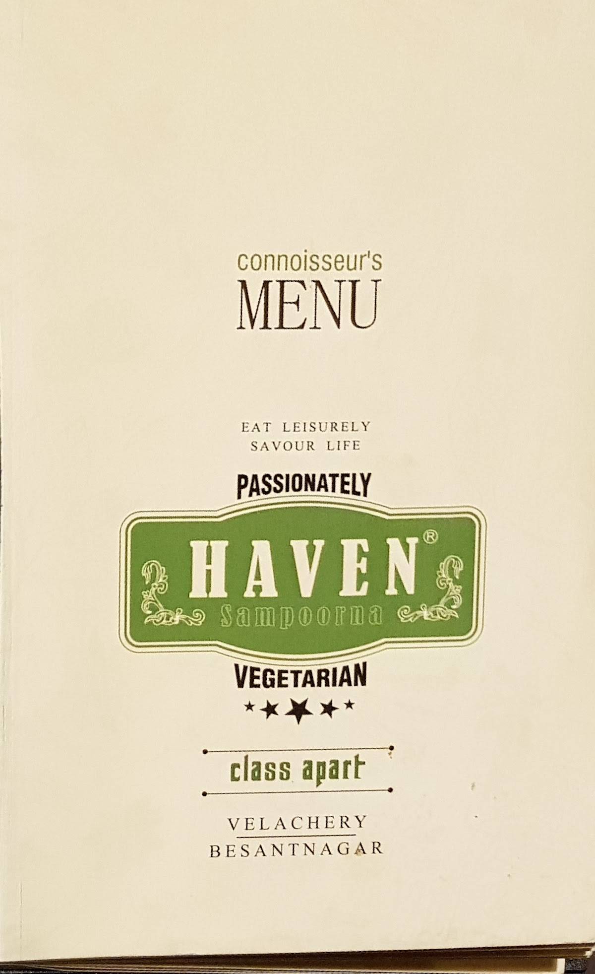 Haven Sampoorna - Vegetarian Restaurant menu