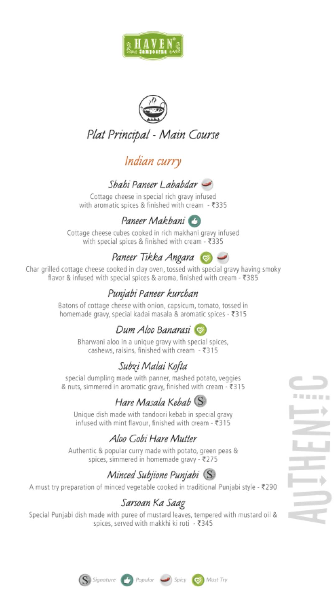 Haven Sampoorna - Vegetarian Restaurant menu