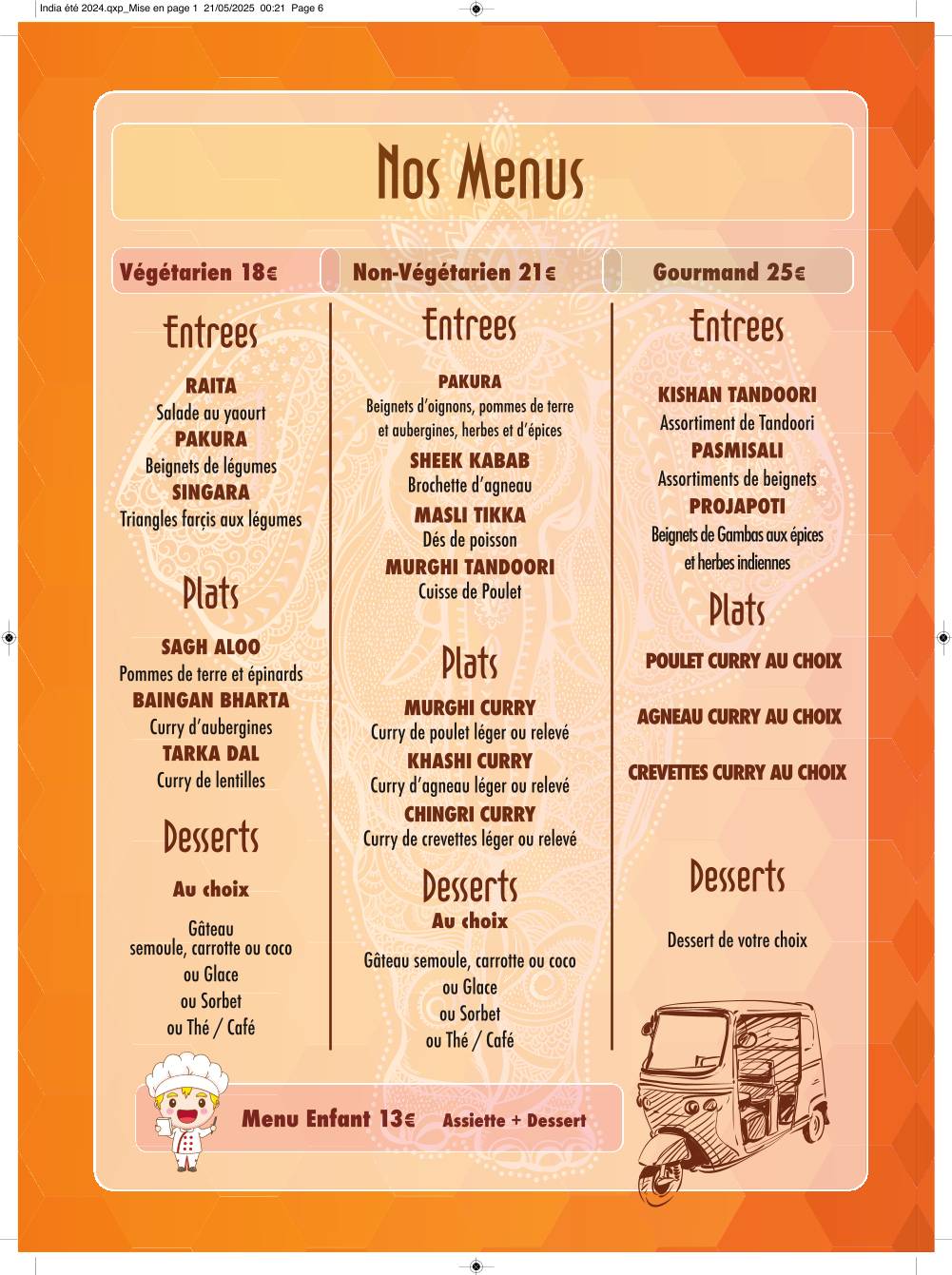 Menu de India Restaurant