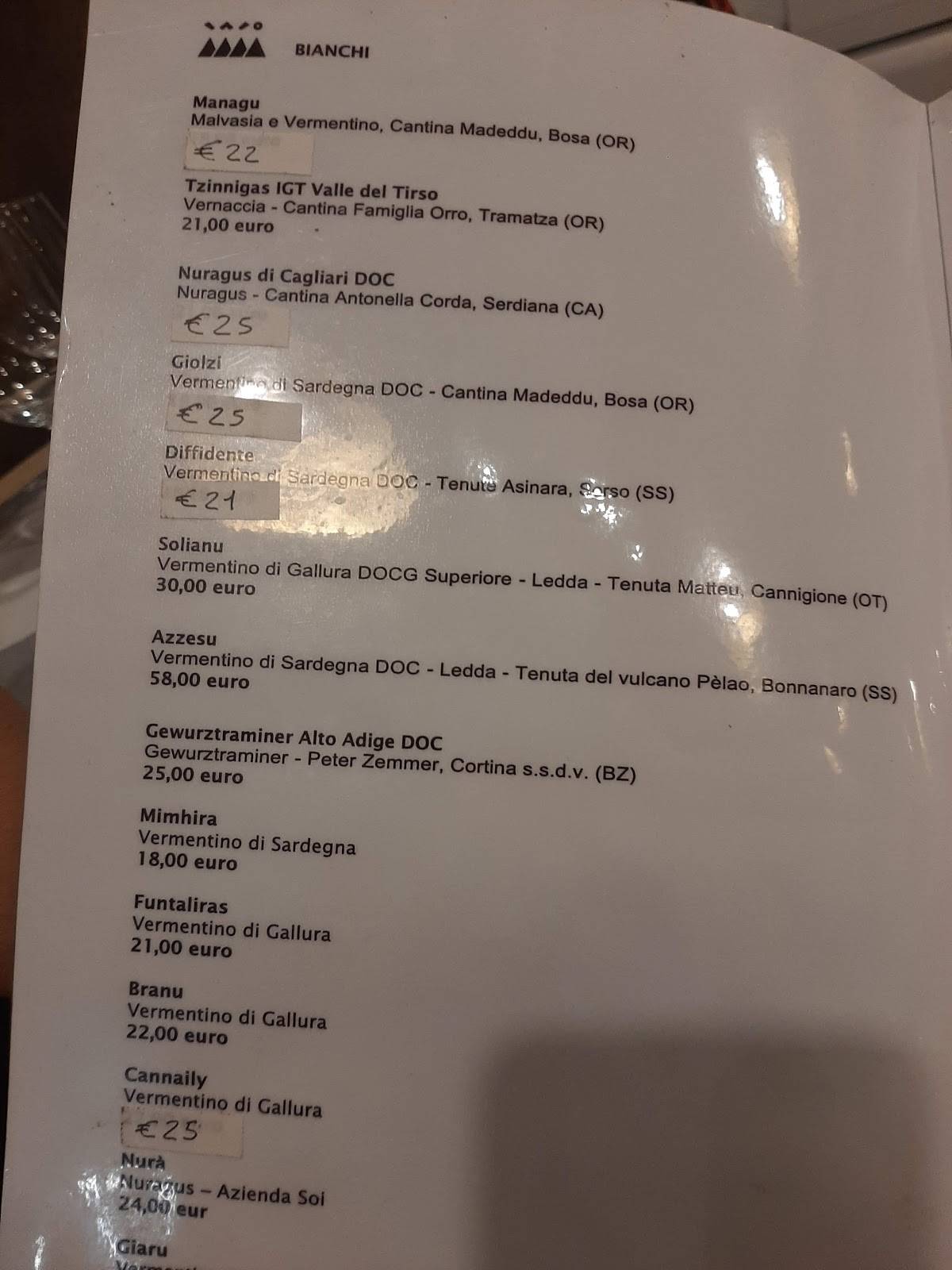 Menu di Is Femminas ristorante 