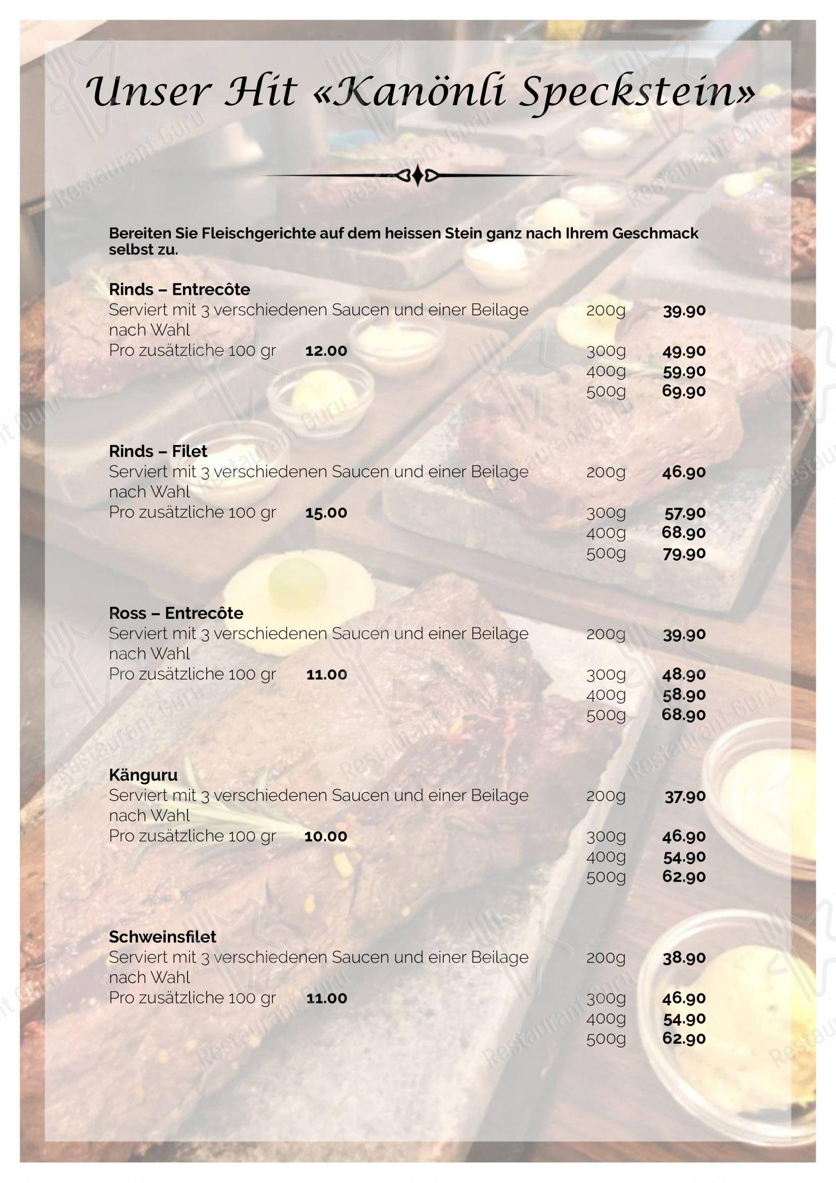 Restaurant Kanönli in Thun - Menu bar
