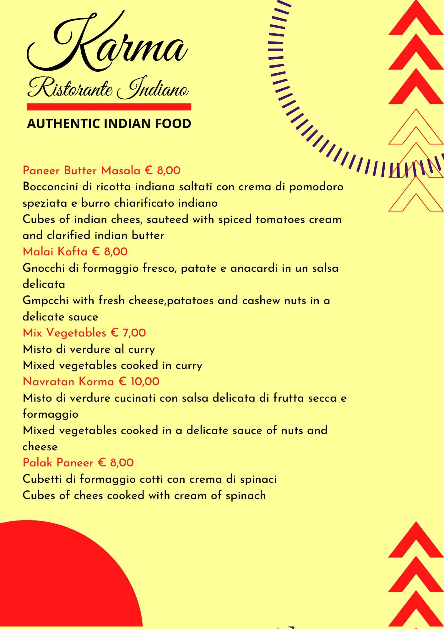 Menu di Karma Ristorante Indiano 