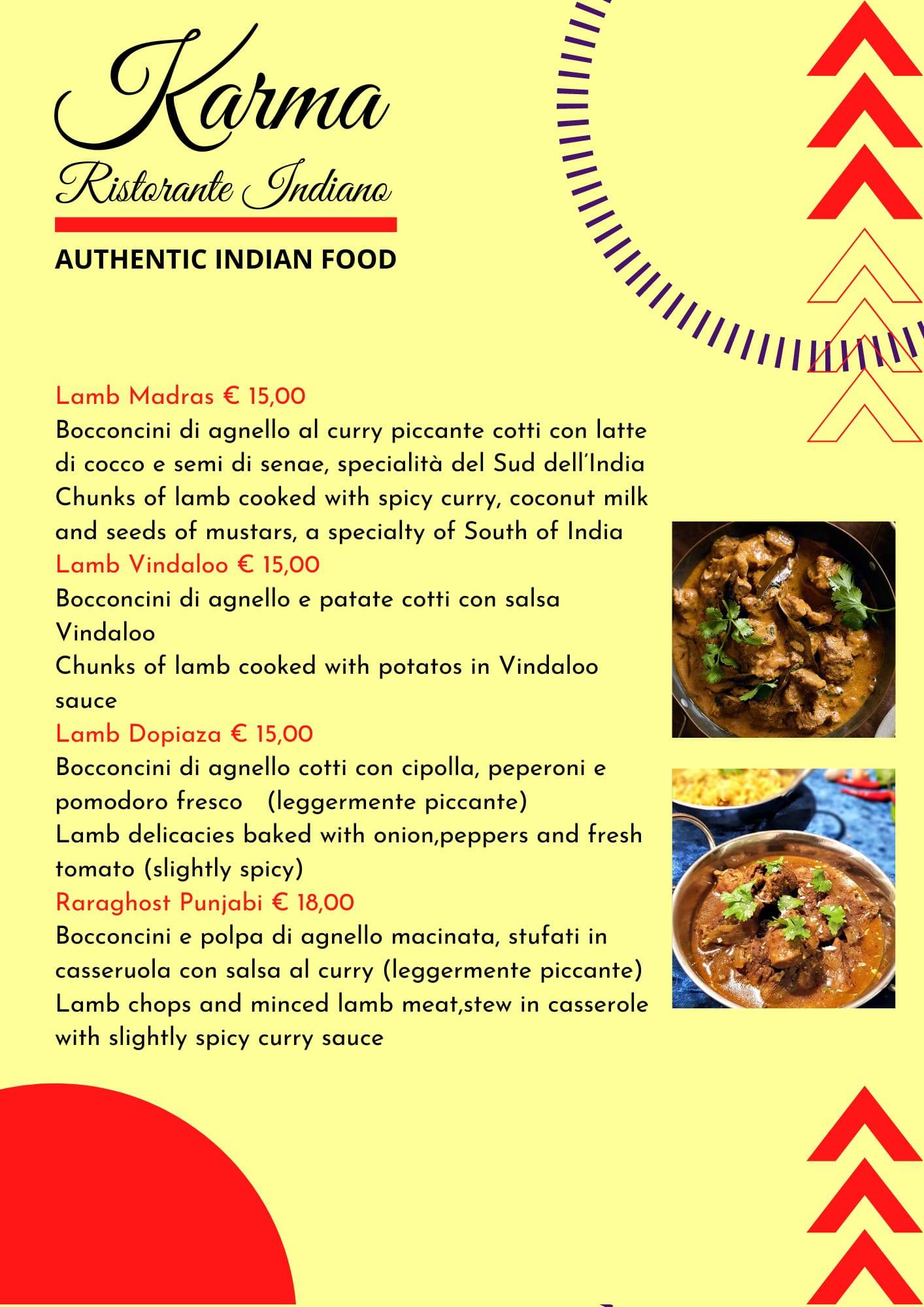 Menu di Karma Ristorante Indiano 