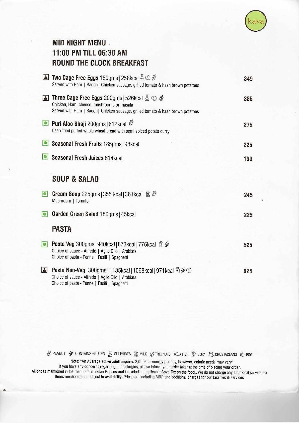 Kava Grill & Lounge menu