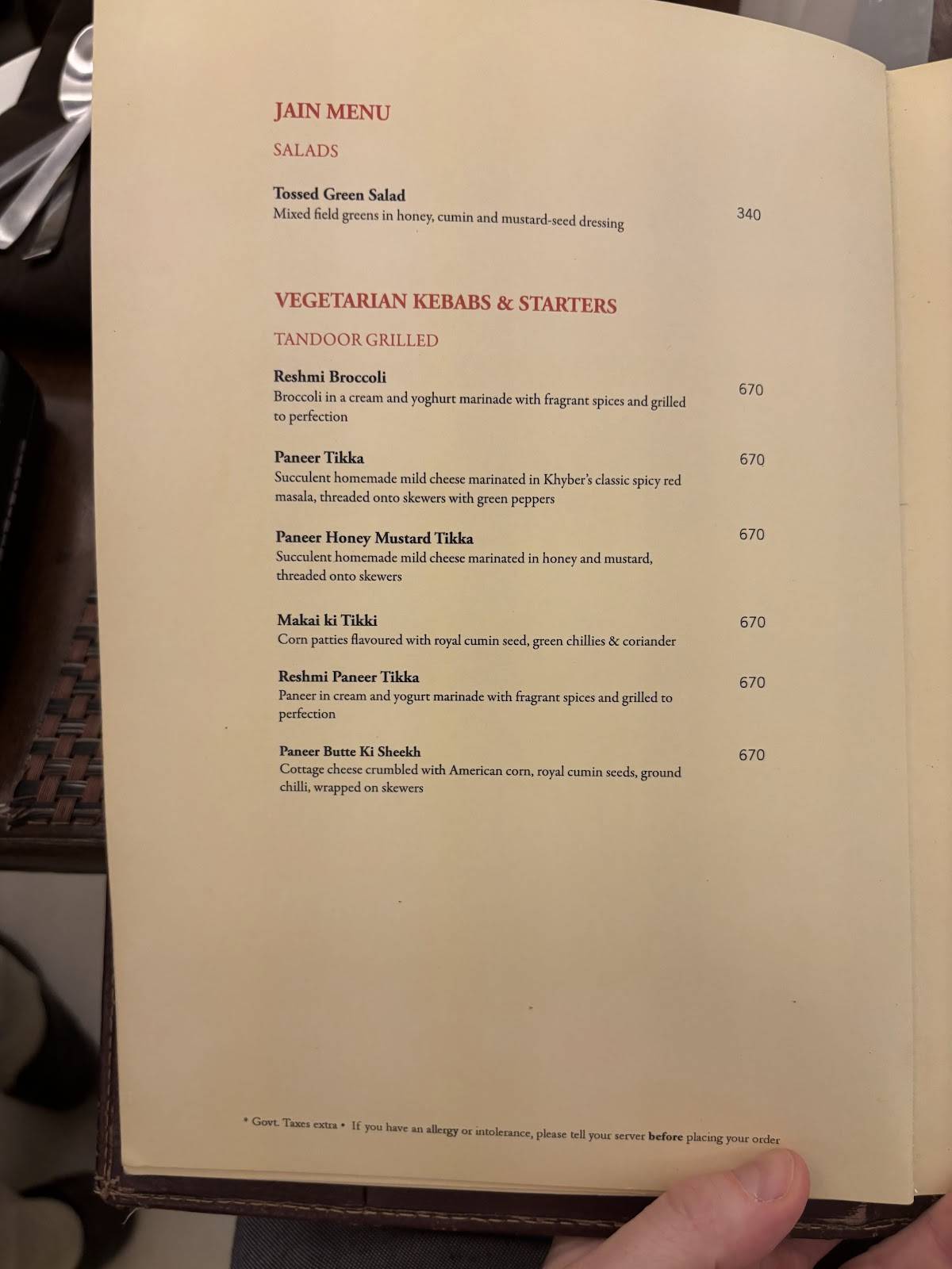 Khyber menu