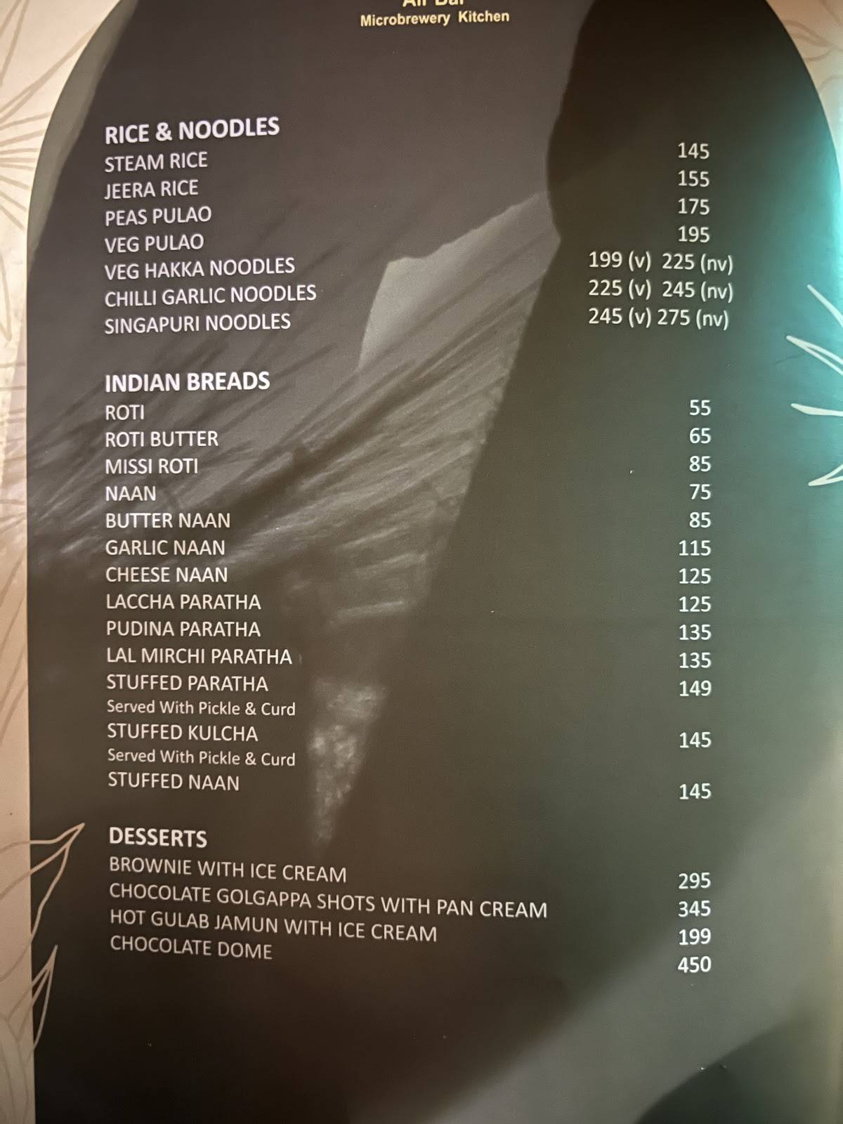 Kings Club menu